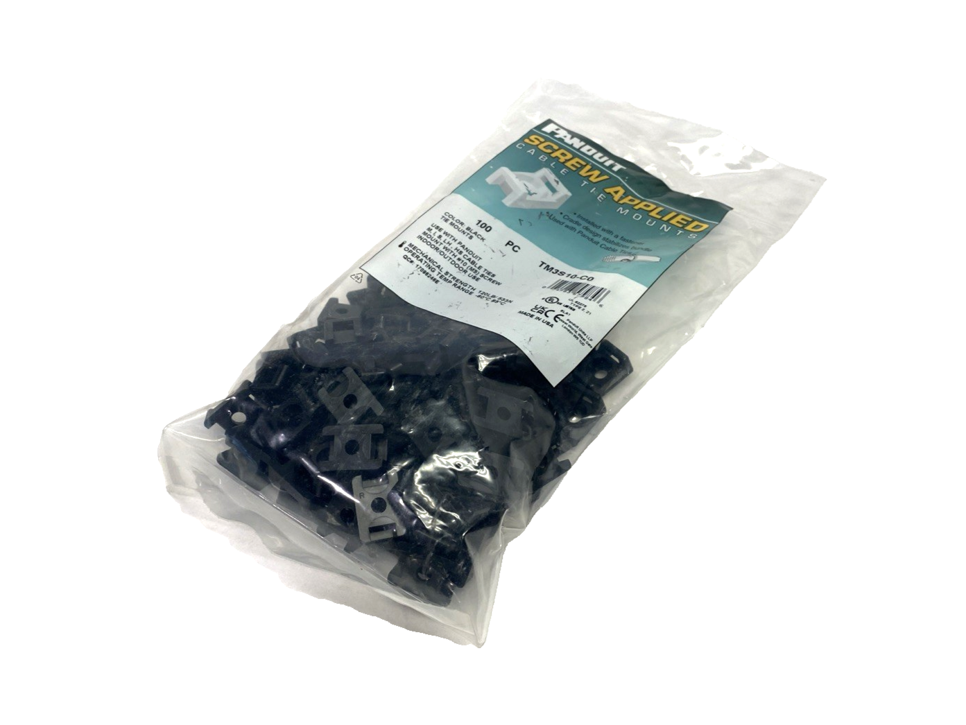 TM3S10-C0 | Panduit Black Cable Tie Mount, UV PA 6.6, 0.86"x0.61" #10 Screw 100-PK - New - Maverick Industrial Sales