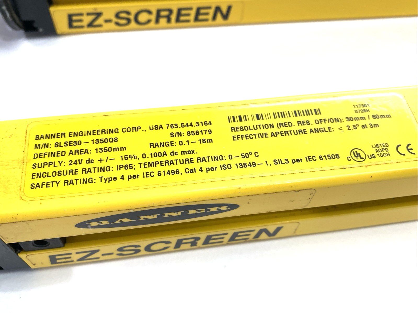 Banner SLER30-1350Q8 & SLSR30-1350Q8 Emitter & Receiver Safety Light Curtain SET - Used - Maverick Industrial Sales