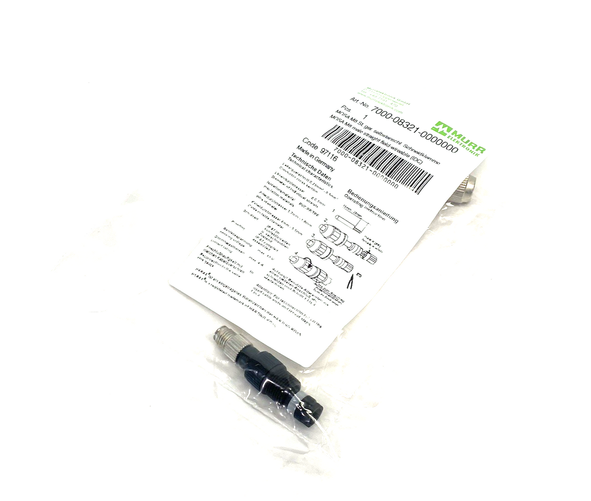 Murrelektronik 7000-08321-0000000 Field Wireable Connector M8 barrel 3-pin male - Maverick Industrial Sales