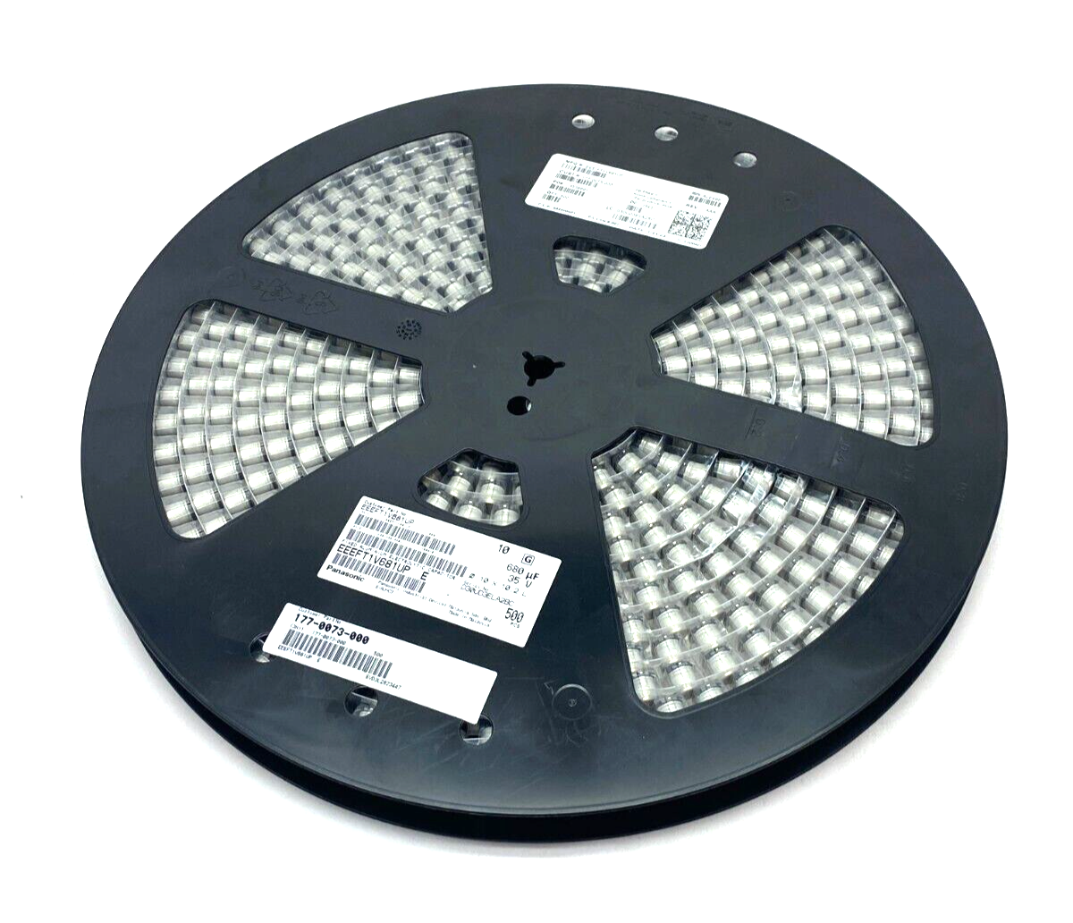 Panasonic EEEFT1V681UP Aluminum Electrolytic Capacitors DAMAGED REEL OF 500 - New – Open box - Maverick Industrial Sales