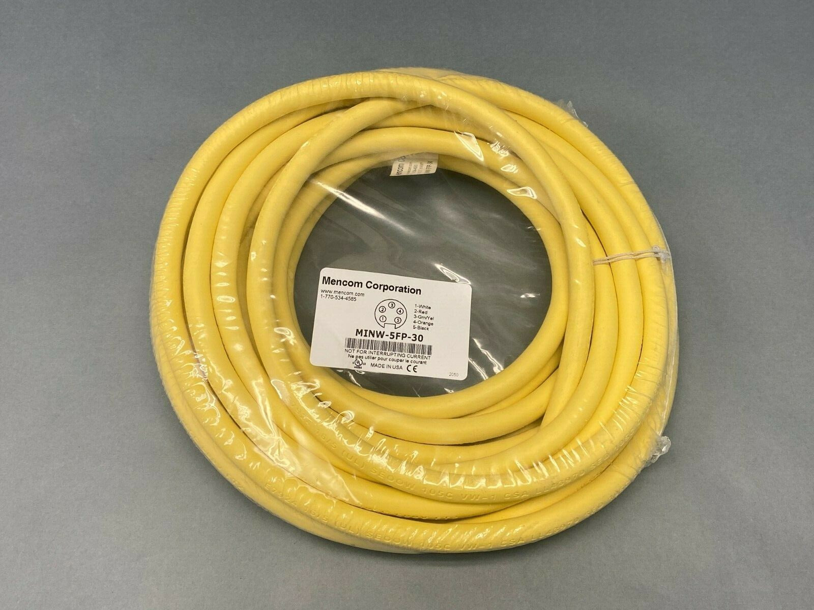 Mencom MIN-5FP-30 Single-Ended Cordset 7/8" Female 5 Pin 30' - New - Maverick Industrial Sales