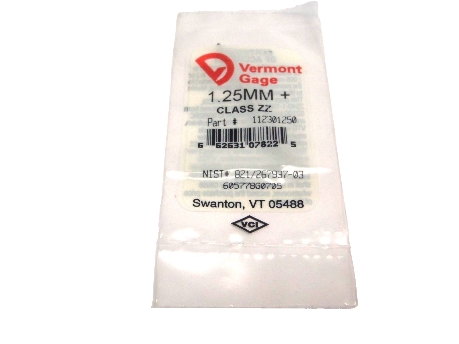 Vermont Gage 112301250 1.25mm+ Class ZZ Pin Gage - New – Open box - Maverick Industrial Sales