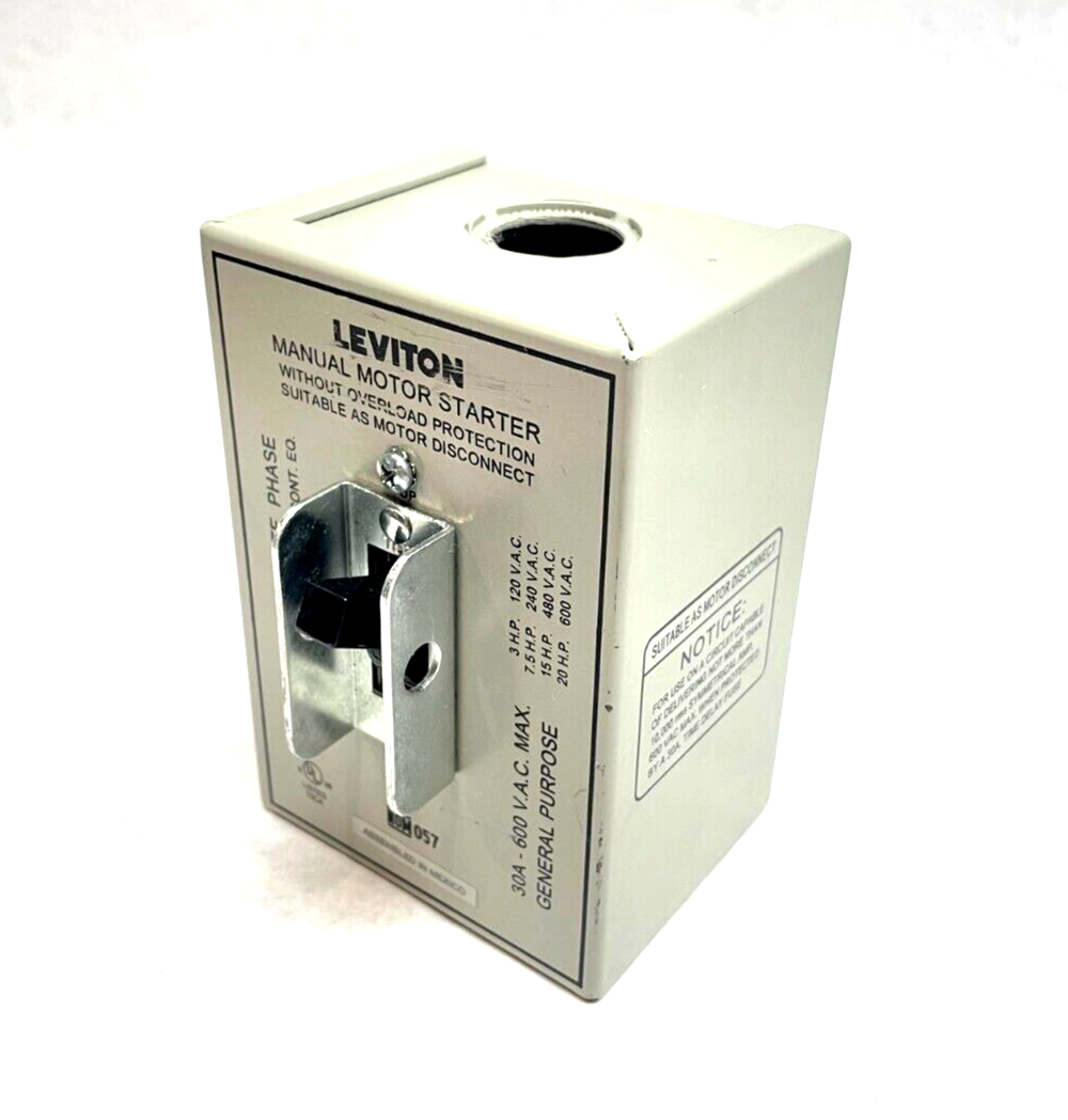 N1303-DS | Leviton Three-Pole AC Manual Motor Controller 30A 600V 3-Phase - Used - Maverick Industrial Sales