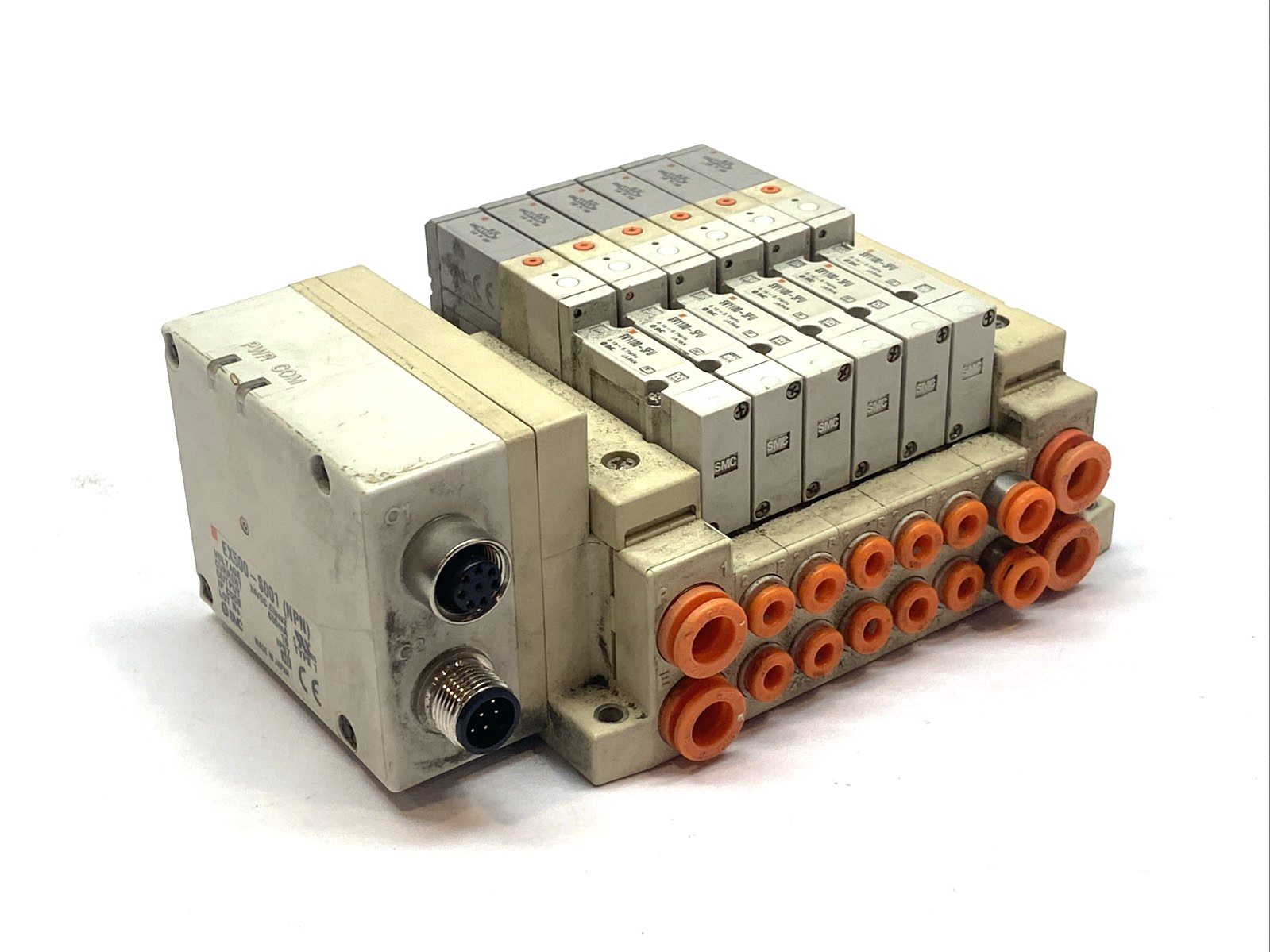 SMC SS5V1-W10S1A3ND-06B-N3 Pneumatic Manifold w/ SV1100-5FU Solenoid Valves - Maverick Industrial Sales