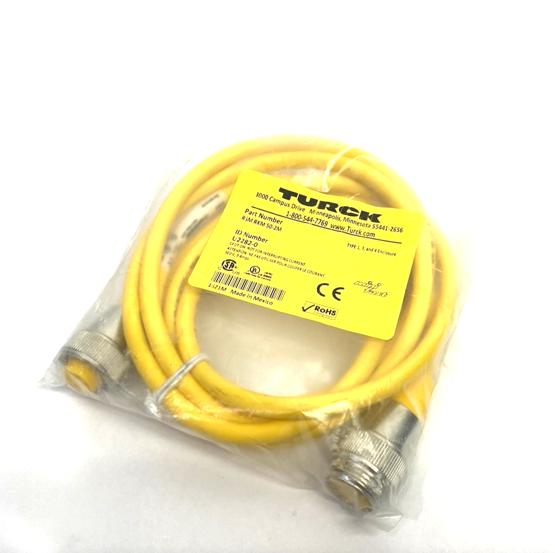 RSK RKM 50-2M | Turck Minifast Double Ended Cordset 7/8"-16 UN Male to Fem U2282-0- New - Maverick Industrial Sales