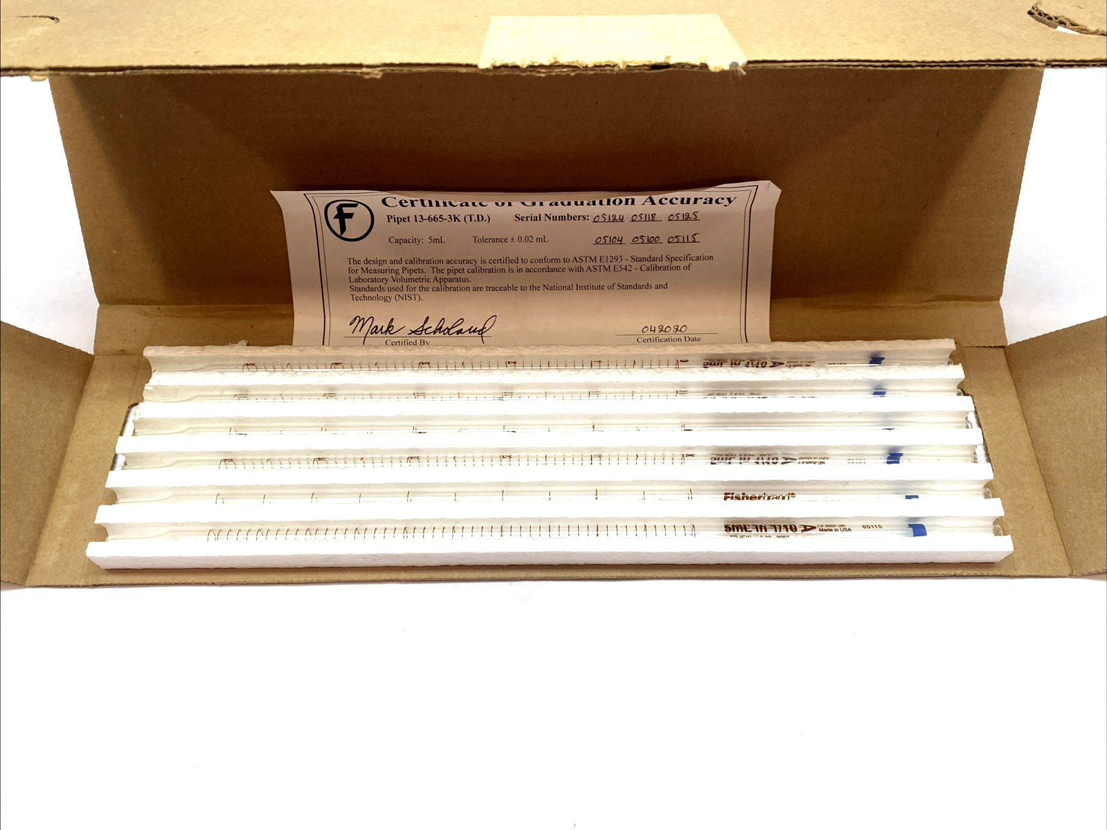 Fisher Scientific 136653K 5 mL SER A Mohr Pipet LOT OF 6 - Maverick Industrial Sales