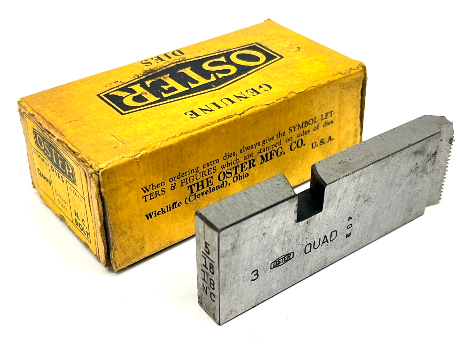 Oster Symbol Quad Carbon Steel 5/16" 18 N.C Bolt Die - New – Open box - Maverick Industrial Sales