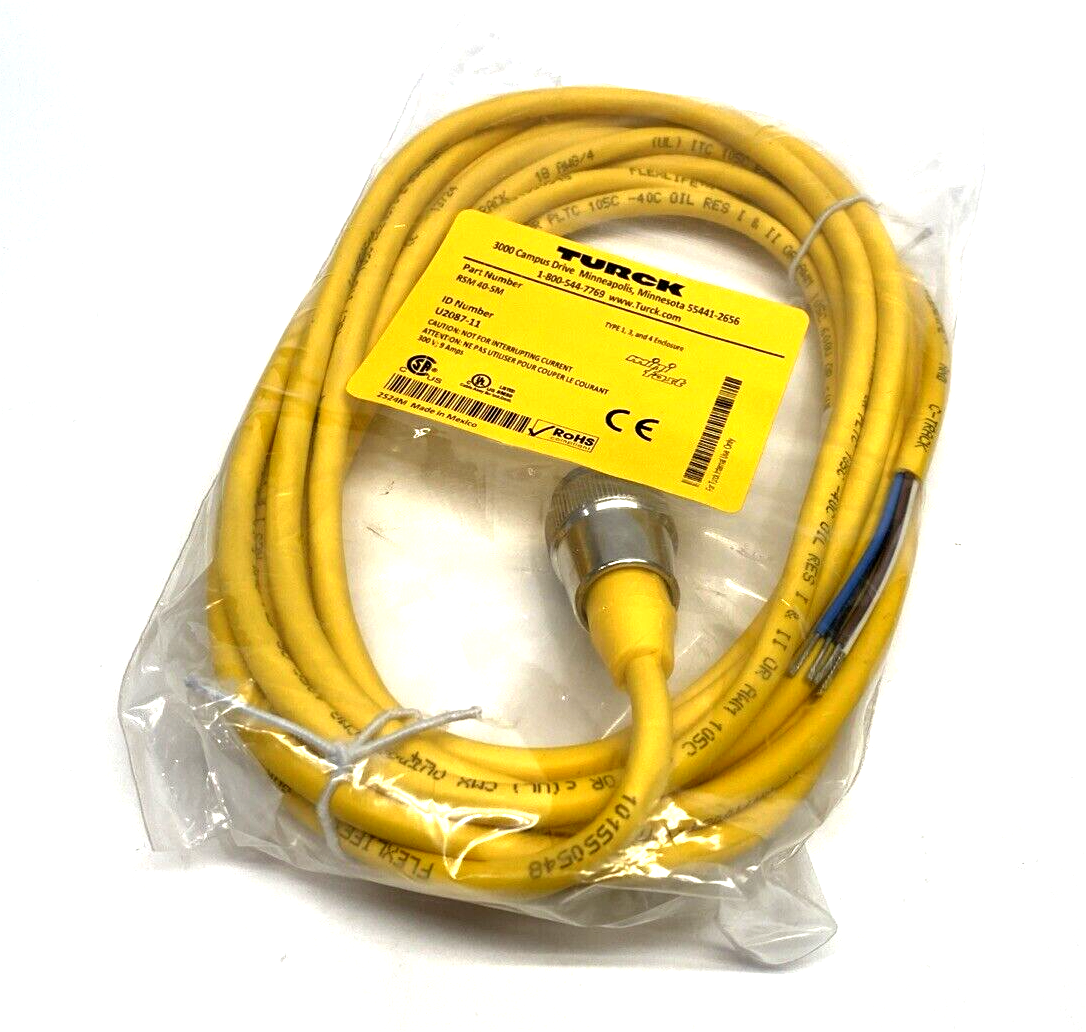 RSM 40-5M, U2087-11 | Turck RSM 40-5M Cordset 7/8" Male 4-Pin To Leads 5m U2087-11 - New - Maverick Industrial Sales