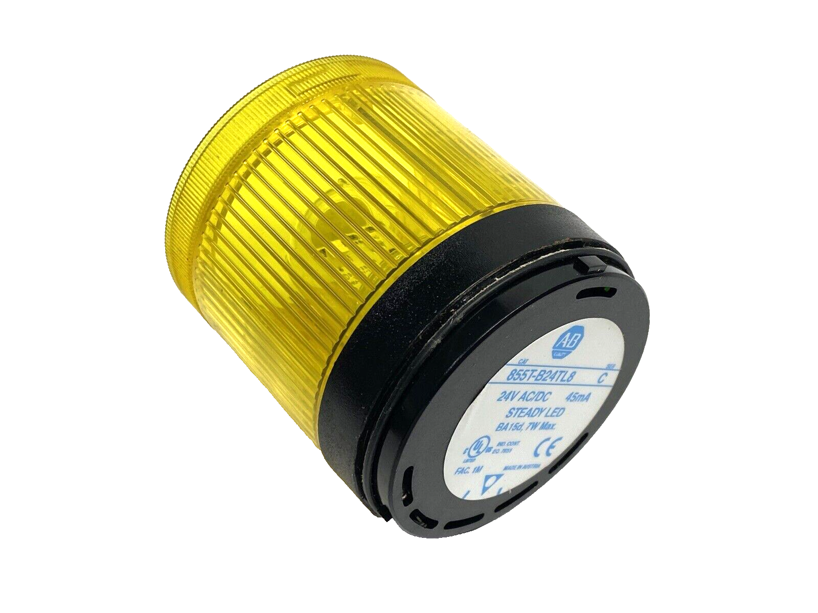 Allen Bradley 855T-B24TL8 Ser. C 70mm Steady LED Stack Light 24V AC/DC Yellow - Used - Maverick Industrial Sales