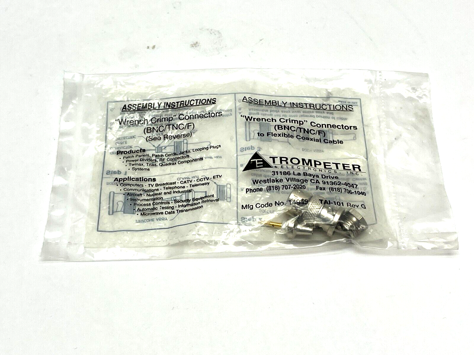 14949 | Trompeter Wrench Crimp Connector BNC to TNC Female - New - Maverick Industrial Sales