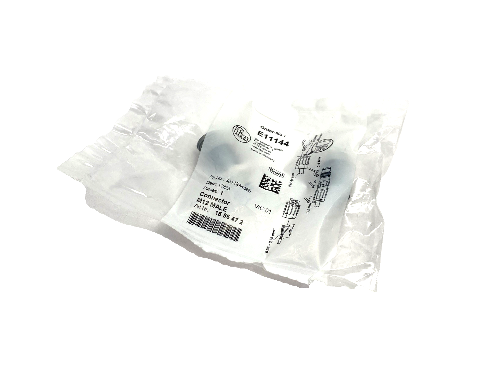 SSTGH040ZDSFKSK,E11144 | ifm E11144 Wirable Plug M12 4-Pin SSTGH040ZDSFKSK- New - Maverick Industrial Sales