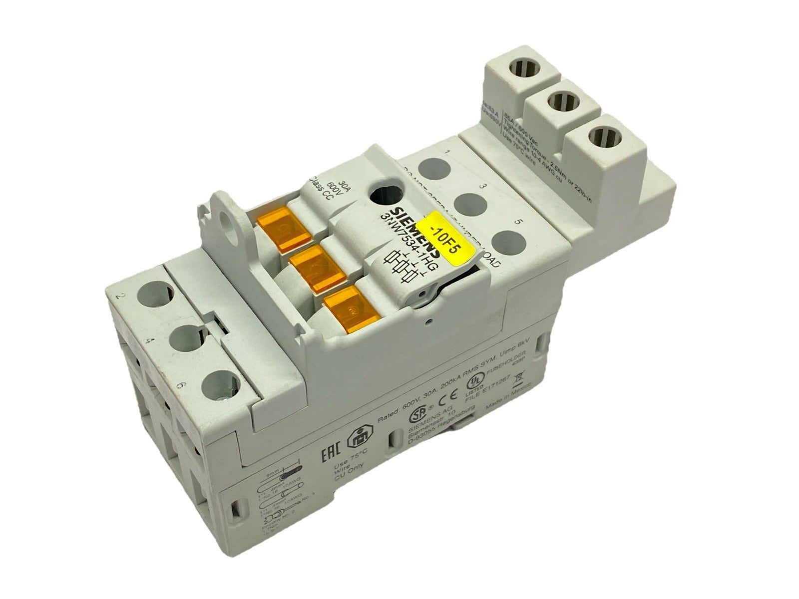 Siemens 3NW7534-1HG Fuse Holder 3-Pole Class CC 600V 30A w/ 5ST2600 - Maverick Industrial Sales