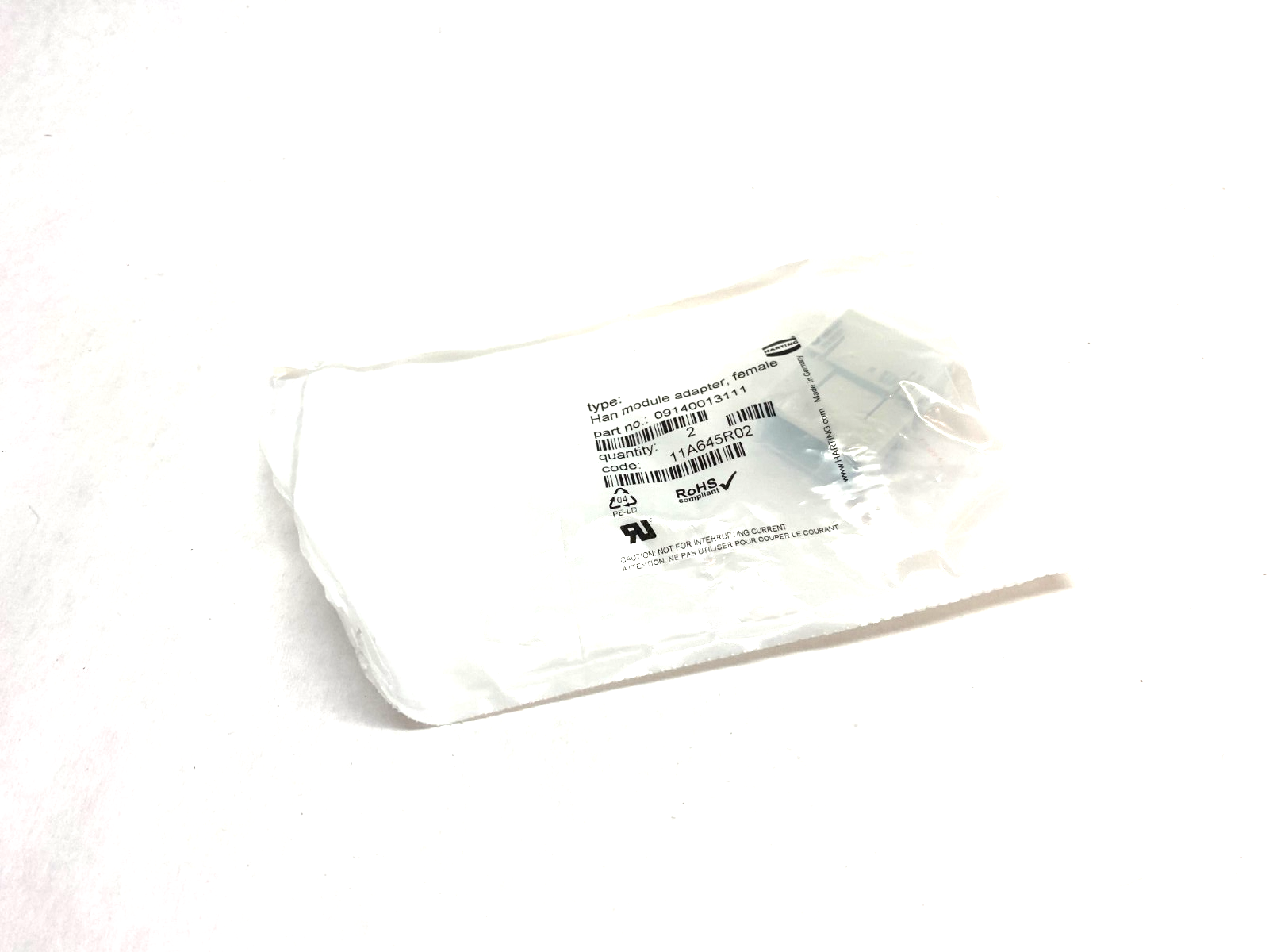 Harting 09140013111 Han Gigabit Cat 7A Module Adapter Female PKG OF 2 - Maverick Industrial Sales