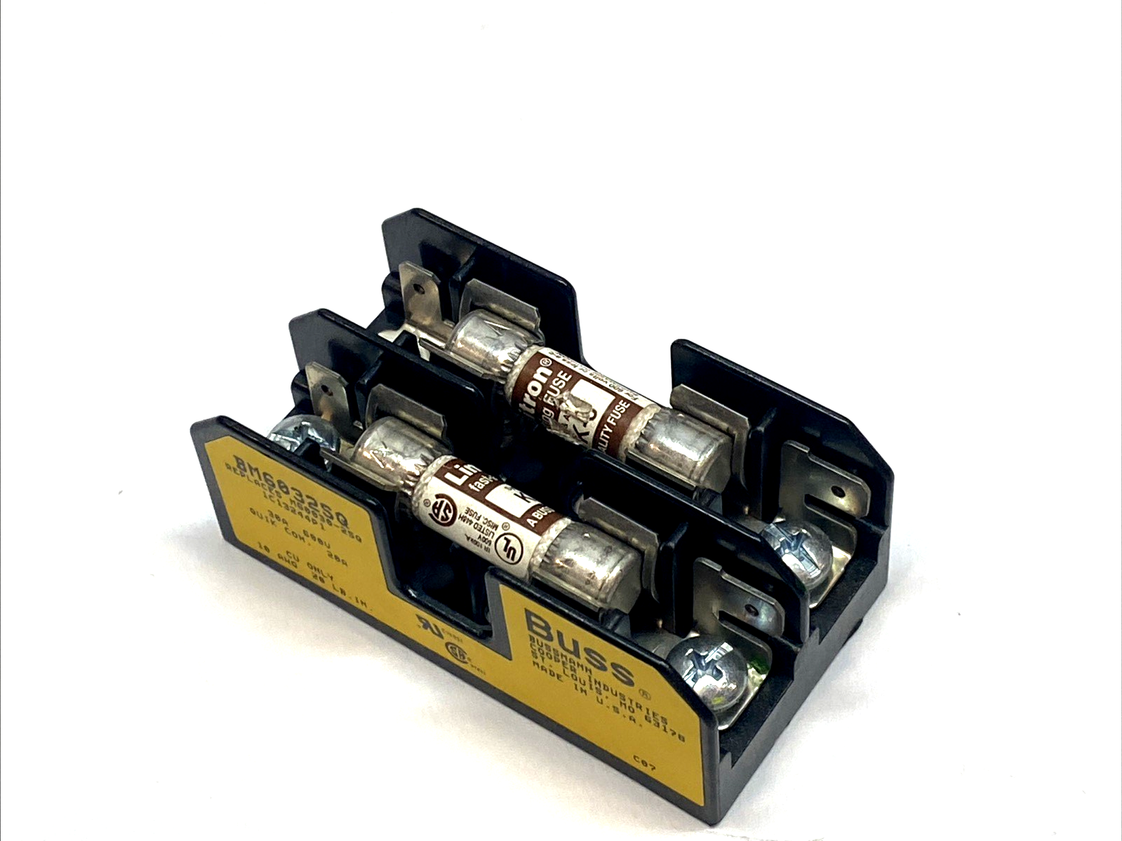 BM6032SQ | Bussmann 2-Pole Midget Fuse Block 30A 600V MISSING SCREW - Used - Maverick Industrial Sales