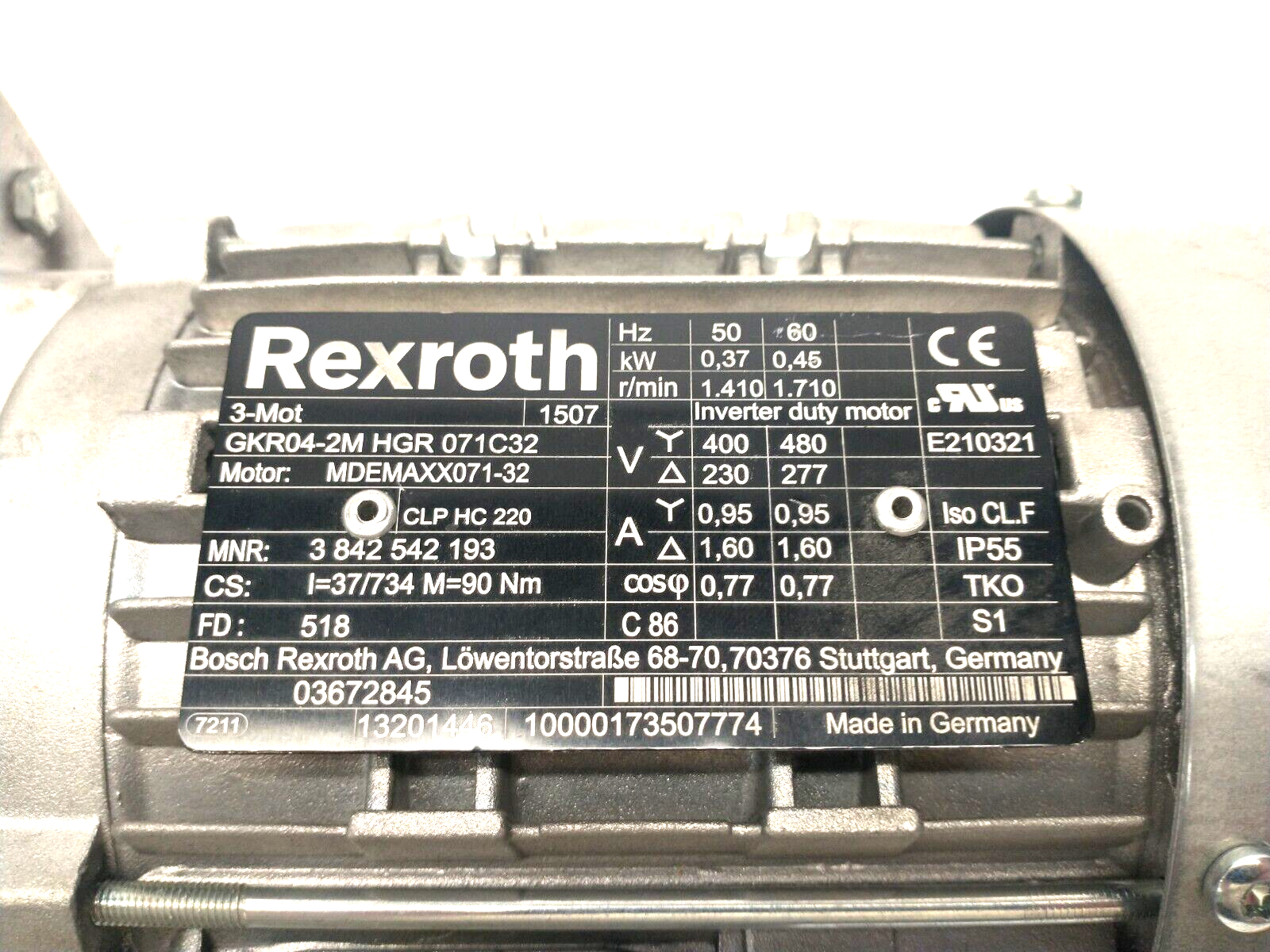 Bosch Rexroth 3842542193 Motor GKR04-2MHGR071C3, Lenze MDEMAXX071-32, DRIVE KIT - Used - Maverick Industrial Sales