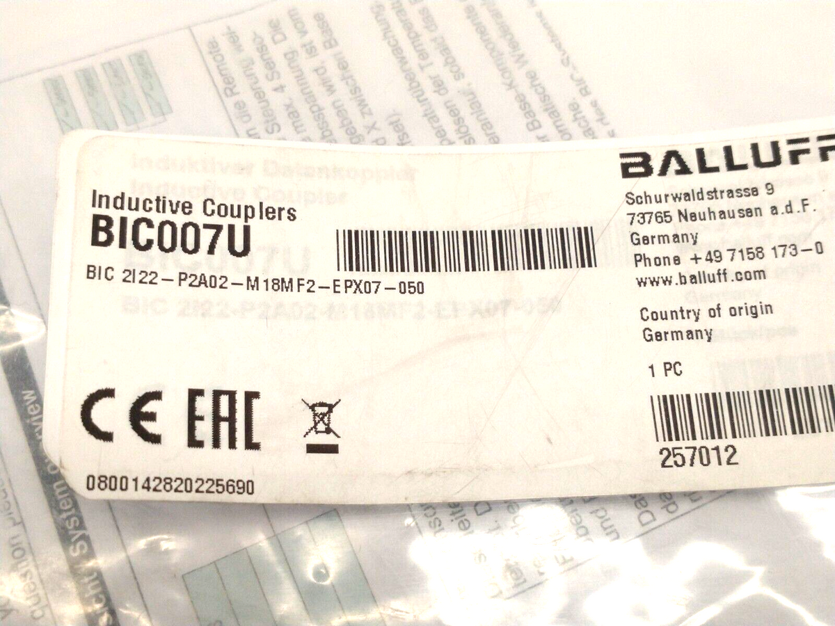 BIC 2I22-P2A02-M18MF2-EPX07-050, BIC007U | Balluff BIC007U Inductive Coupler 5m BIC 2I22-P2A02-M18MF2-EPX07-050 - New Other - Maverick Industrial Sales