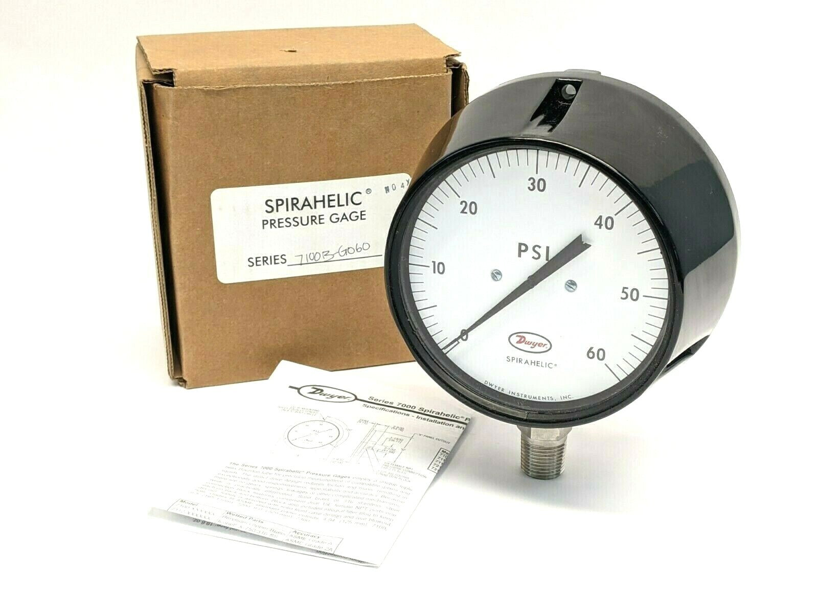 Dwyer 7100B-G060 Spirahelic Direct Drive Pressure Gage 60 psig, Grade A - Maverick Industrial Sales
