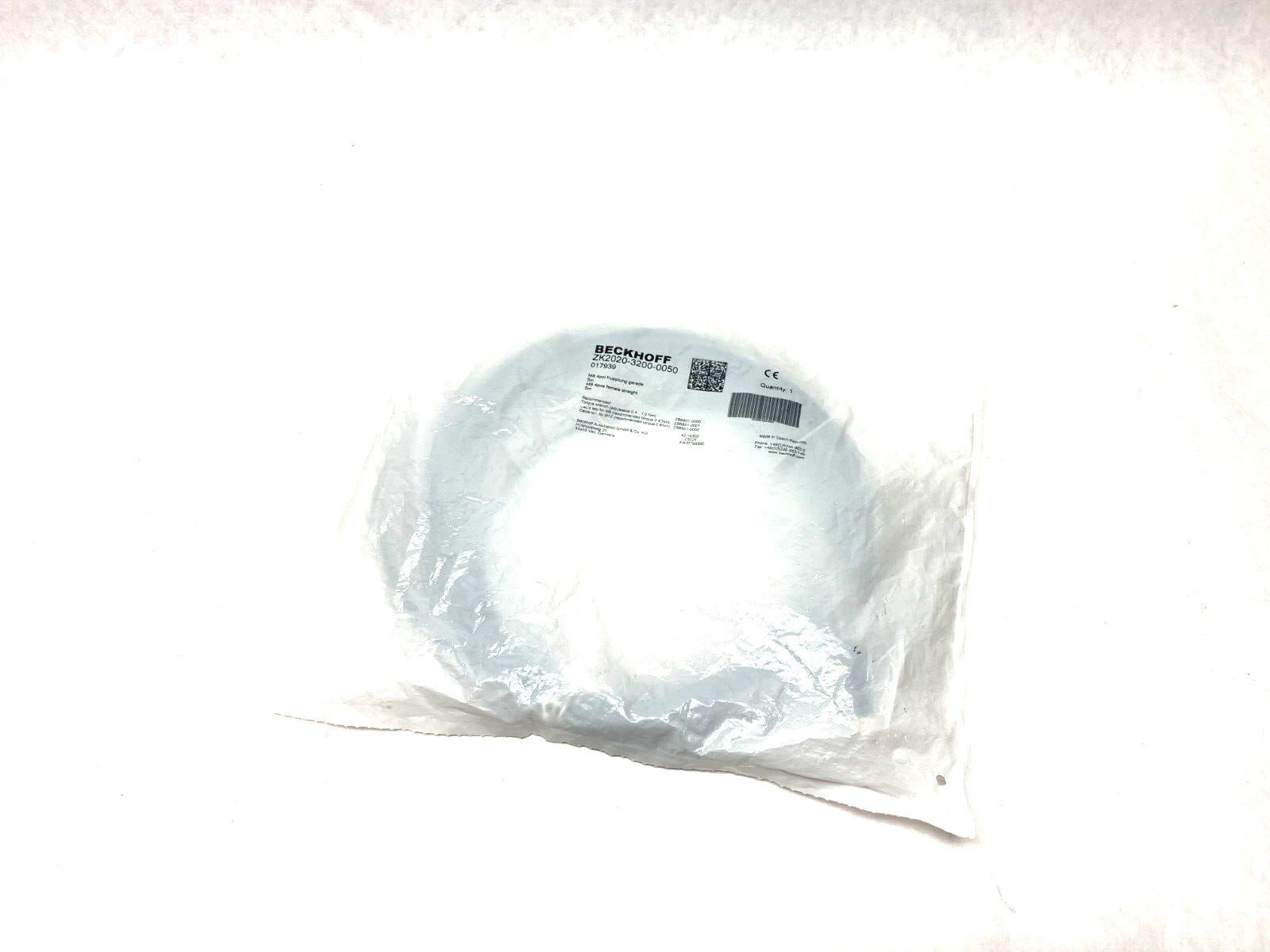 Beckhoff ZK2020-3200-0050 Single Ended Cordset M8 4-Position Female Straight 5m - Maverick Industrial Sales