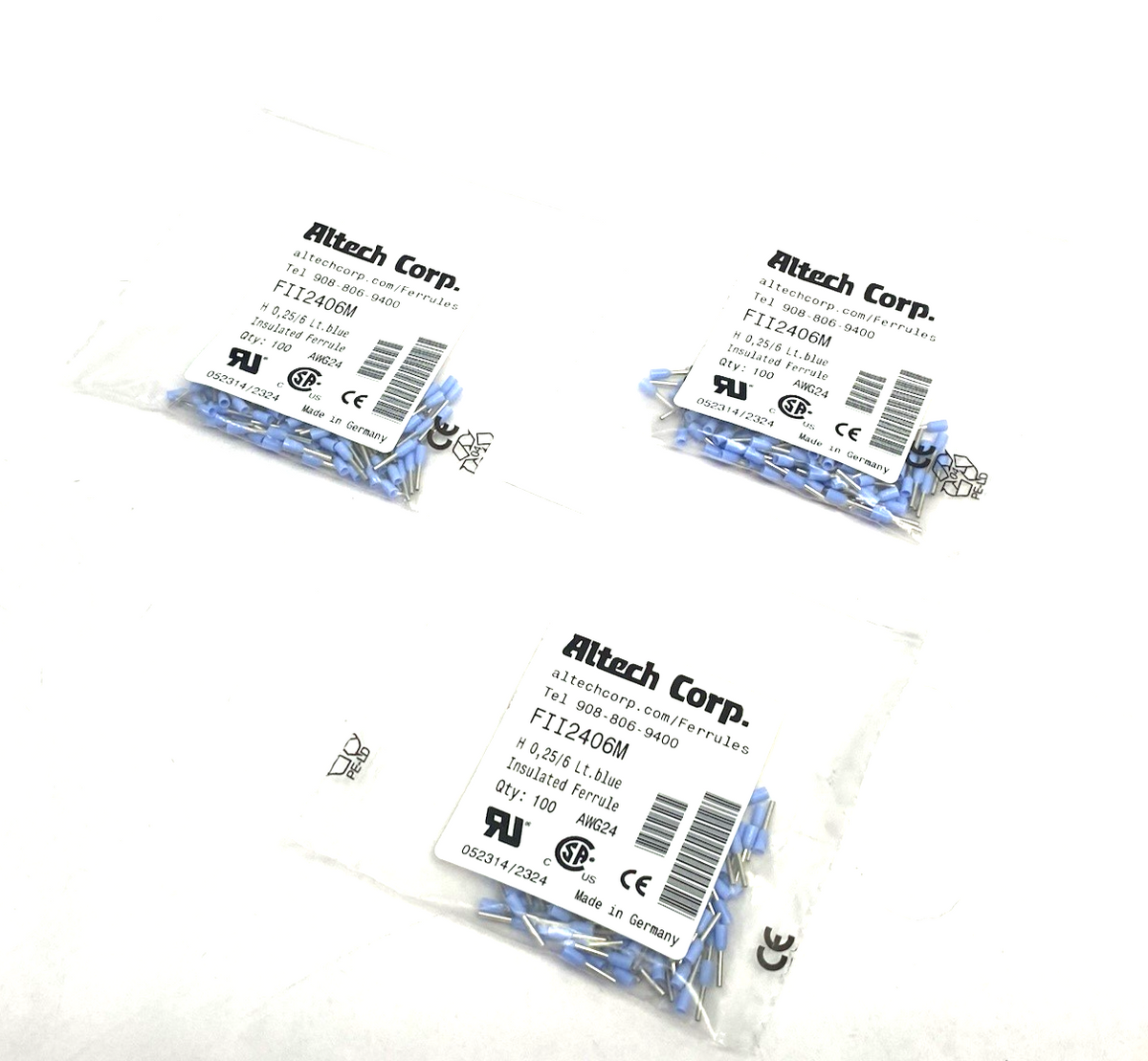 FII2406M | Altech Insulated Crimp Ferrule 24AWG/0.25sqmm 100-PACK, LOT OF 3 - New - Maverick Industrial Sales