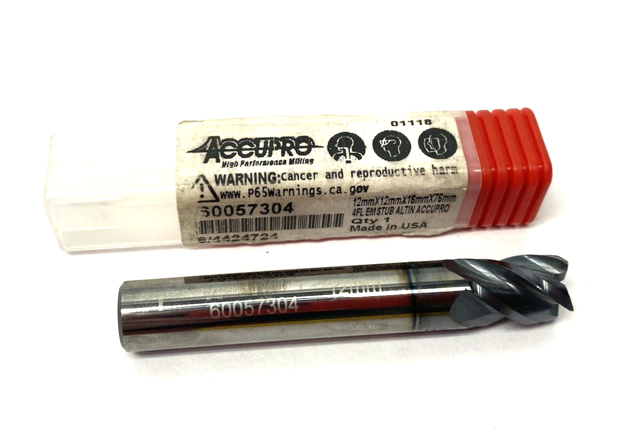 Accupro 60057304 Square End Mill: 12.00mm Dia, 16.00 mm LOC, 4 Flutes - Maverick Industrial Sales