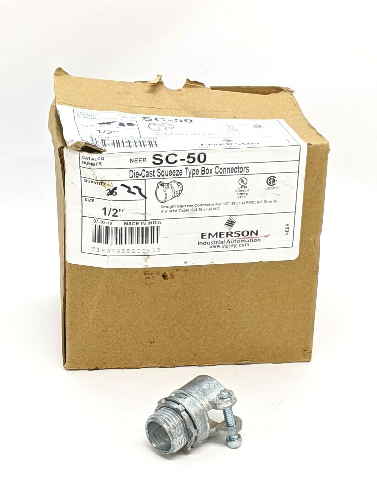 SC-50 | Emerson NEER Straight Squeeze Type Connector 1/2" PKG OF 22 - New – Open box - Maverick Industrial Sales