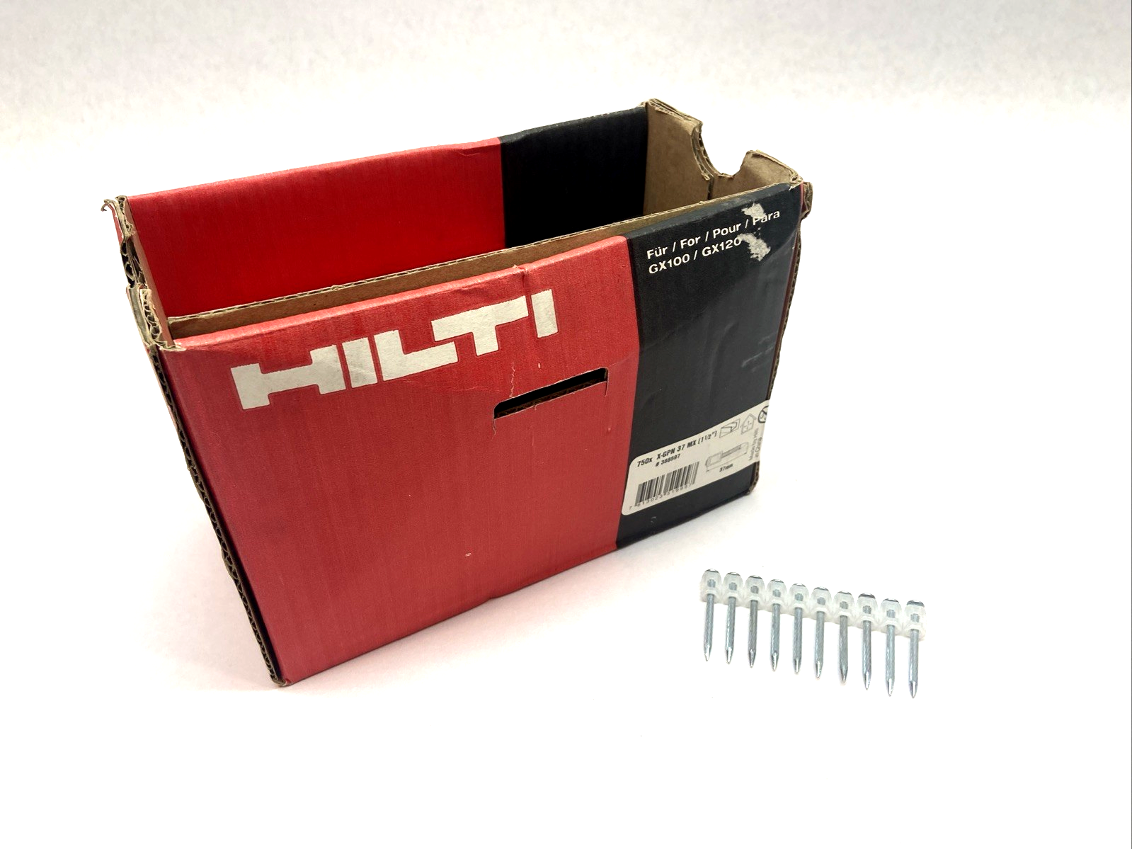 388597 | Hilti 750x X-GPN 37 MX Plywood Nails For GX120 Collated 1-1/2" BOX OF 750 - New – Open box - Maverick Industrial Sales