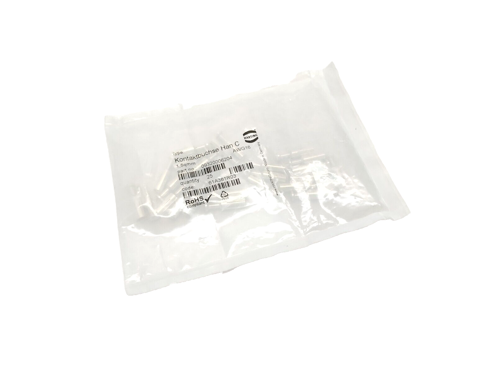 Harting 09320006204 Han C Female Crimp Contact 1.5mm² AWG 16 25 PACK - Maverick Industrial Sales