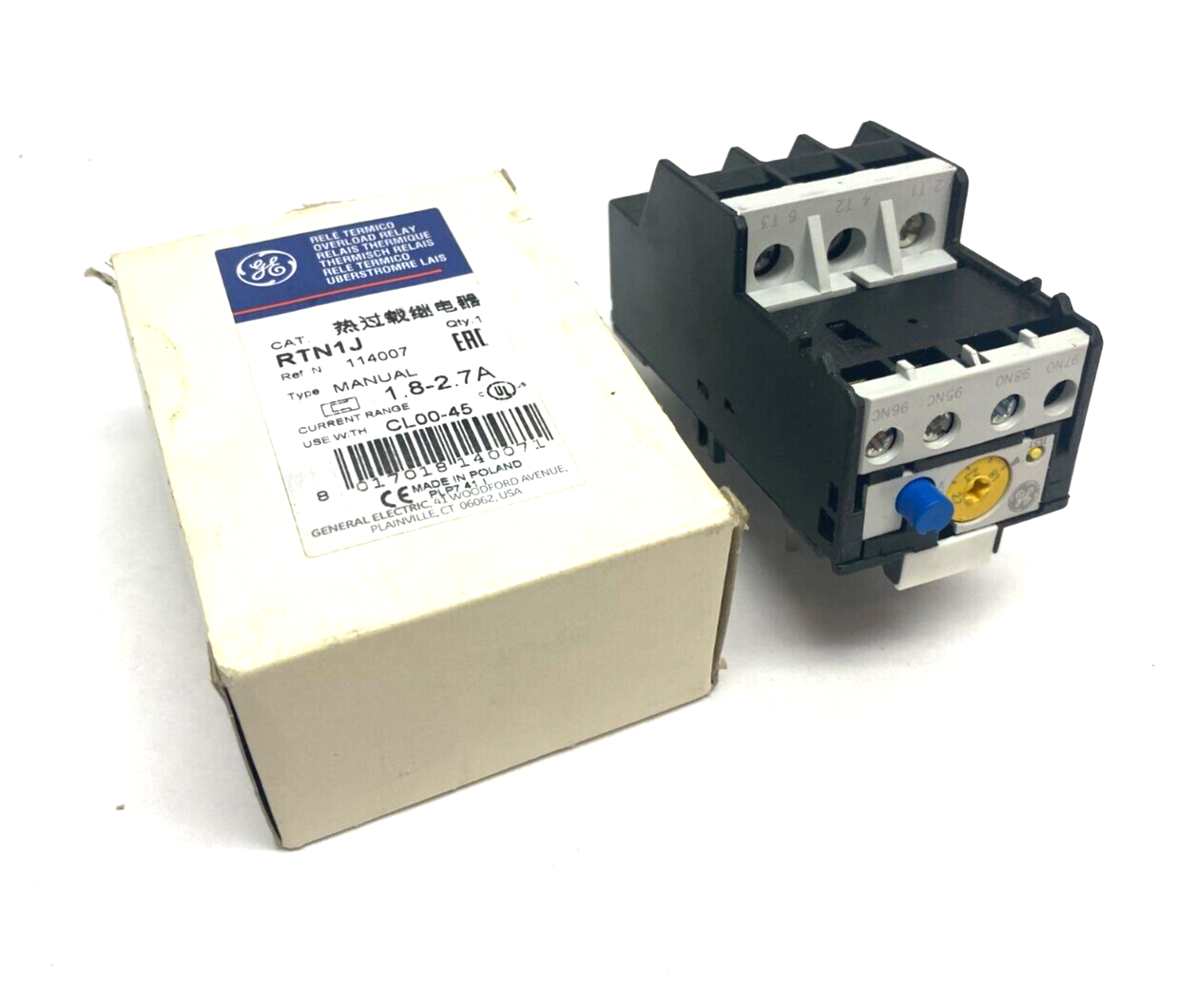 RTN1J | General Electric Manual Overload Relay 1.8-2.7A- New – Open box - Maverick Industrial Sales
