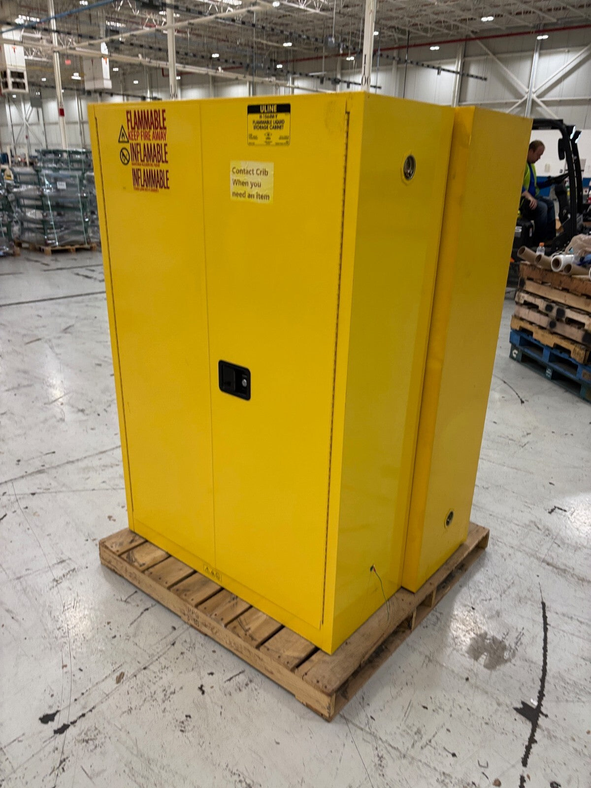 ULINE H-1564M-Y Flammable Liquid Storage Cabinet, 45 Gal. 170L Capacity, No Key - Used - Maverick Industrial Sales