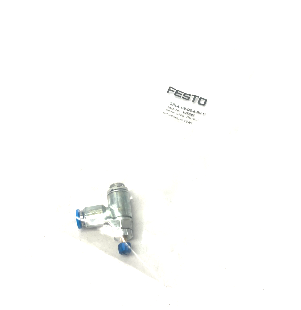 Festo GRLA-1/8-QS-6-RS-D One-Way Flow Control Valve Fitting 6mm Tube OD 197581 - Maverick Industrial Sales