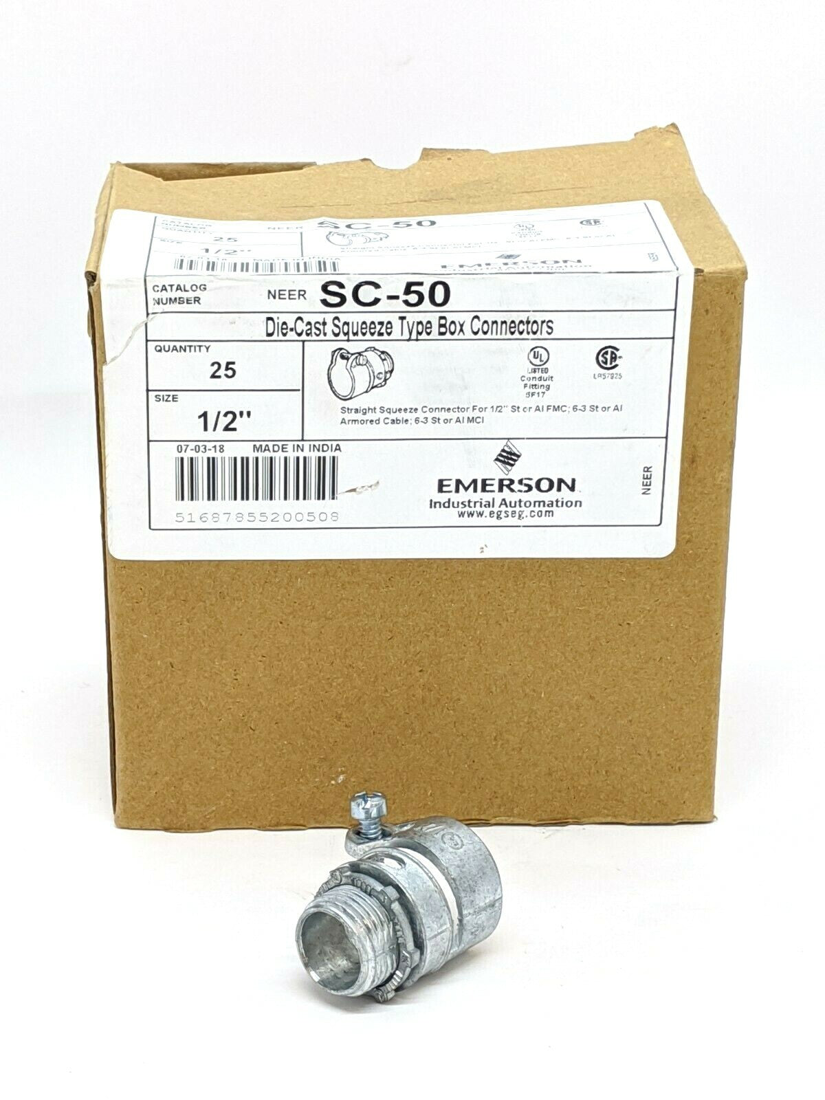 SC-50 | Emerson NEER Straight Squeeze Type Connector 1/2" PKG OF 25 - New – Open box - Maverick Industrial Sales