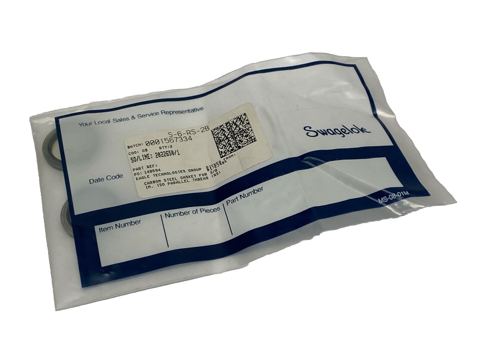 Swagelok S-6-RS-2B Gasket For 3/8" ISO Parallel Thread Fitting Buna LOT OF 2 - Maverick Industrial Sales
