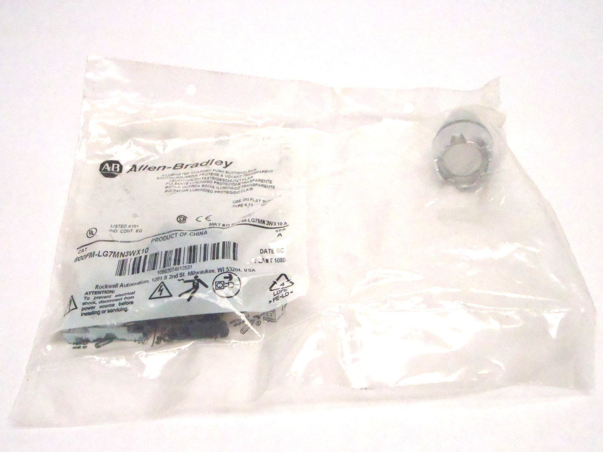Allen Bradley 800FM-LG7MN3WX10 Clear Illuminated Metal Guarded Push-Button - Maverick Industrial Sales