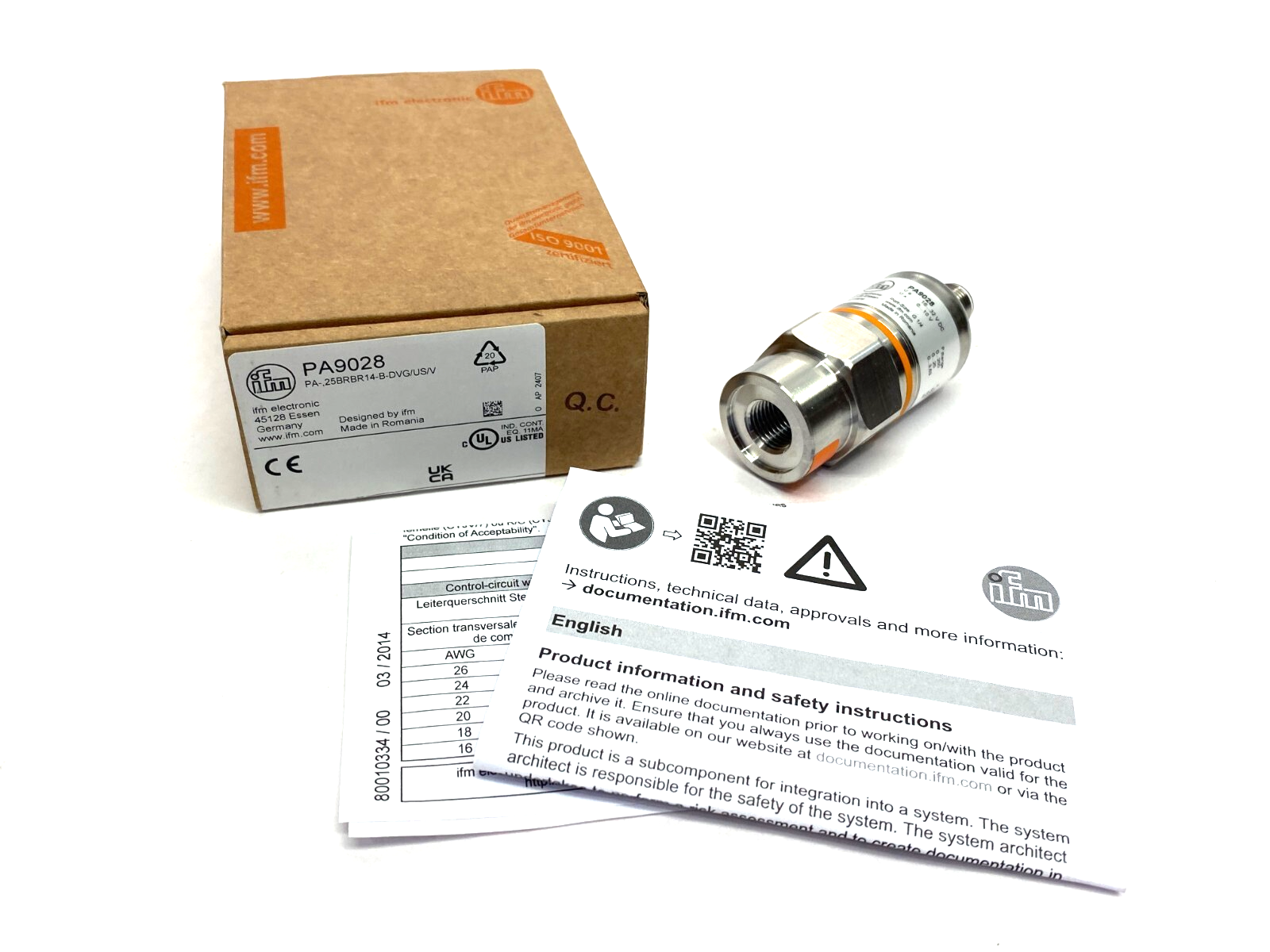 Ifm PA9028 Pressure Transmitter Ceramic Measuring Cell PA-,25BRBR14-B-DVG/US/V - New – Open box - Maverick Industrial Sales