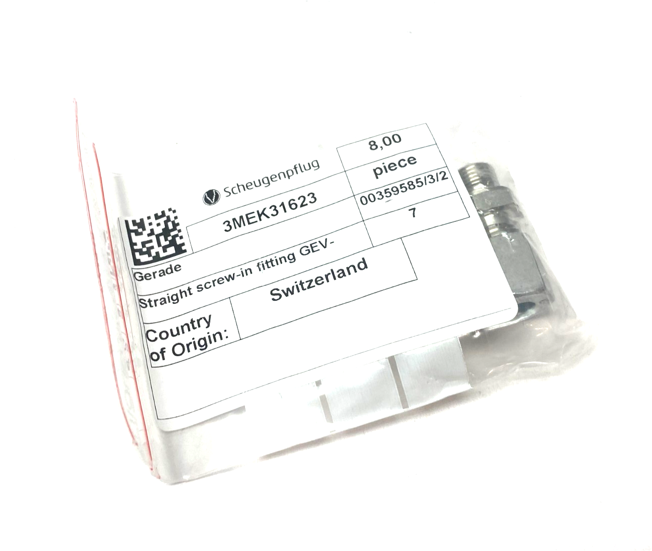 Scheugenpflug 3MEK31623 Straight Screw-In Fitting GEV PKG OF 2 - Maverick Industrial Sales