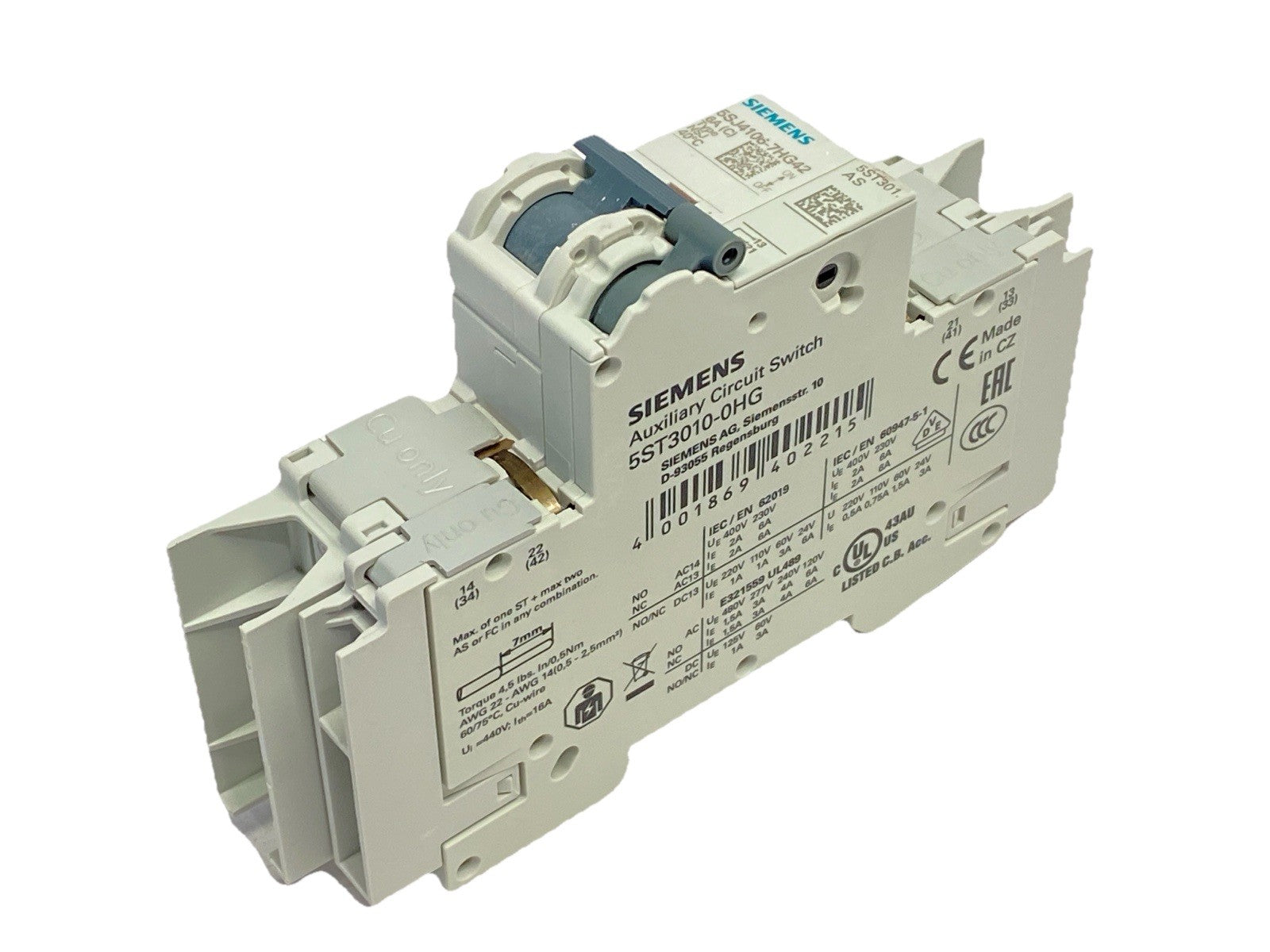 Siemens 5SJ4106-7HG42 Circuit Breaker 1P 6A 277VAC/480V w/ 5ST3010-0HG Switch - Maverick Industrial Sales