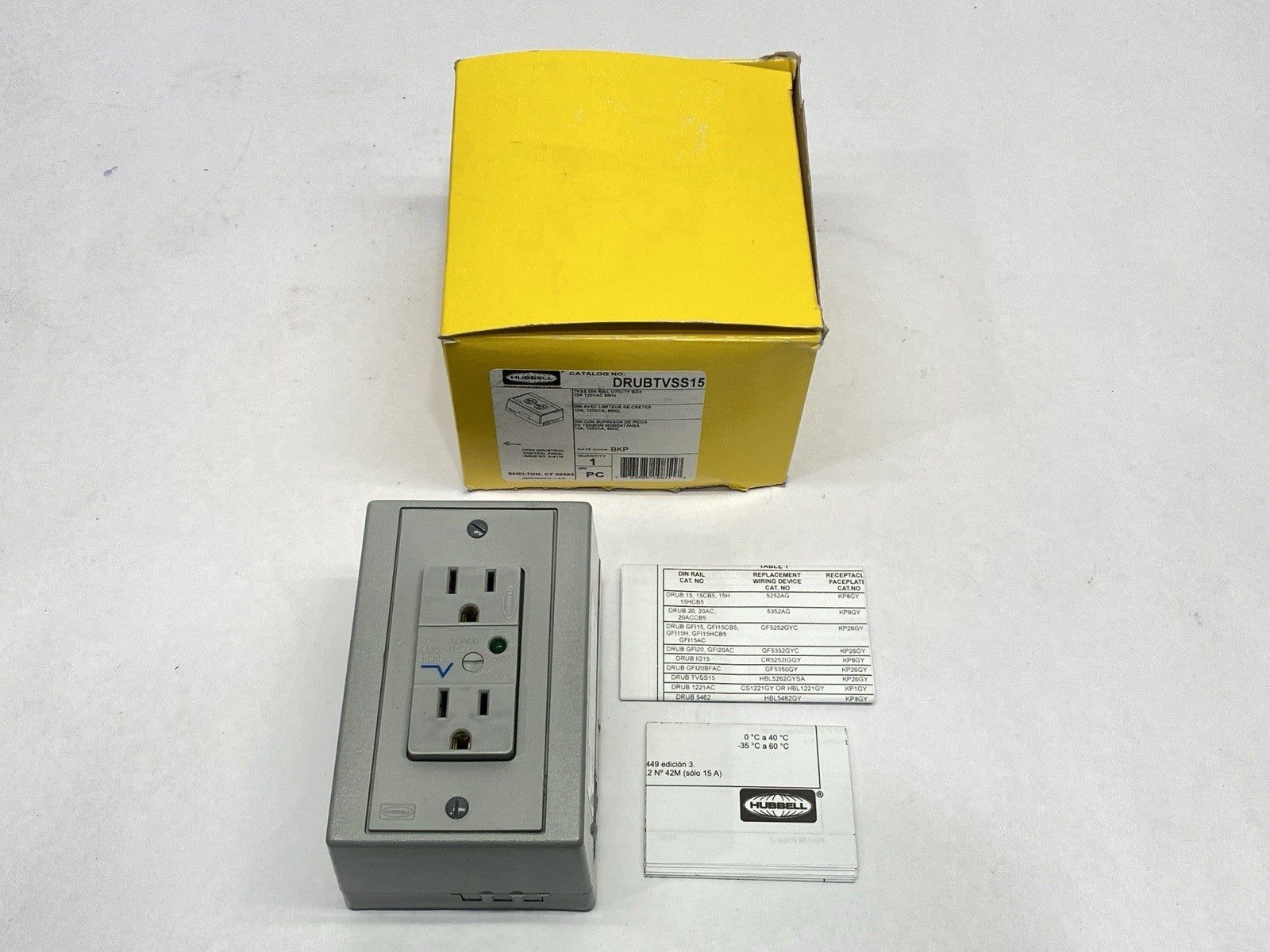 Hubbell DRUBTVSS15 DIN Rail Utility Box Complete Unit TVSS DIN Rail Box 15A TVSS - Maverick Industrial Sales