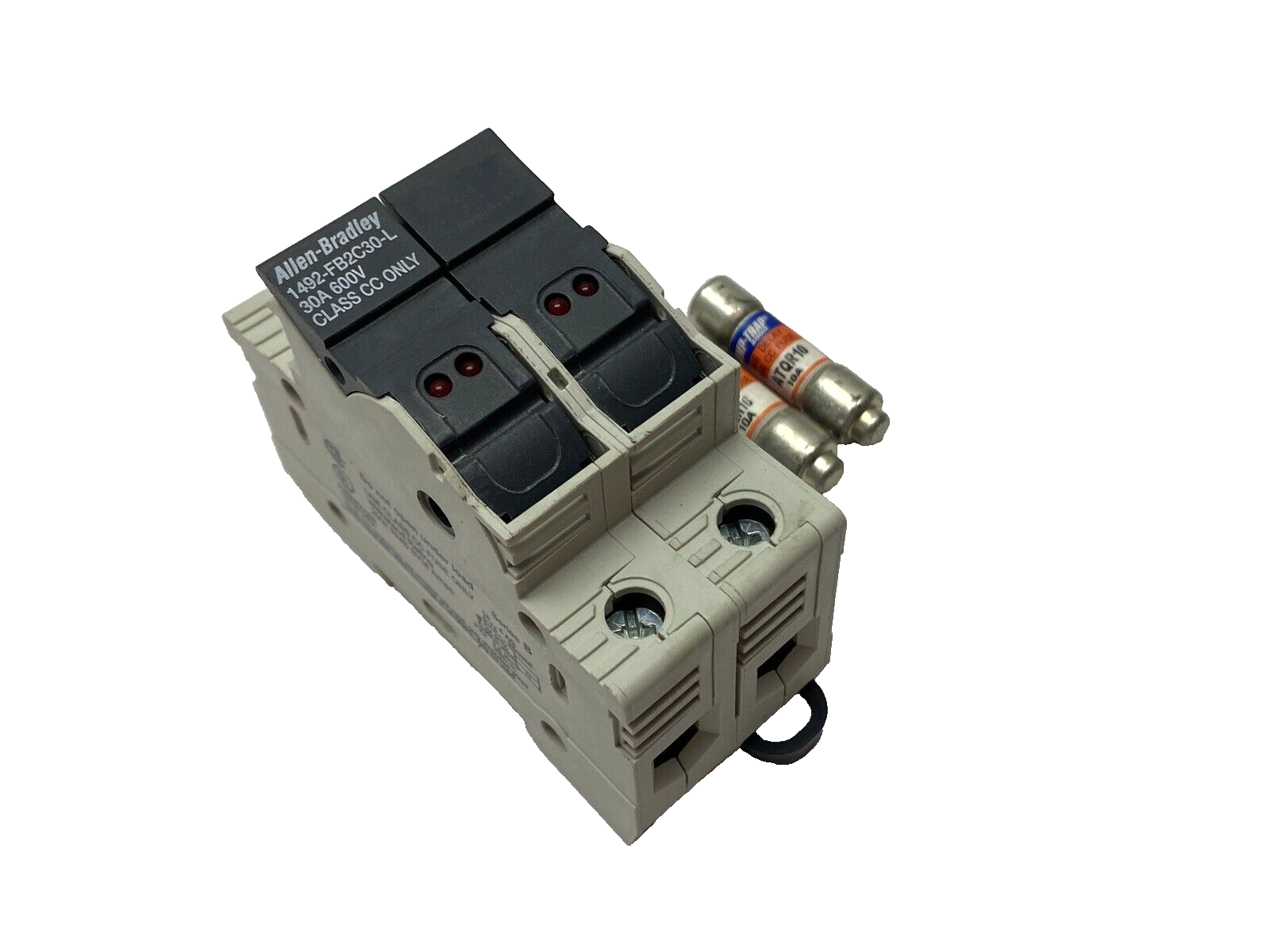 1492-FB2C30-L | Allen Bradley Fuse Holder 2-Pole 30A 600V w/ 2x Amp-Trap ATQR10 - Used - Maverick Industrial Sales