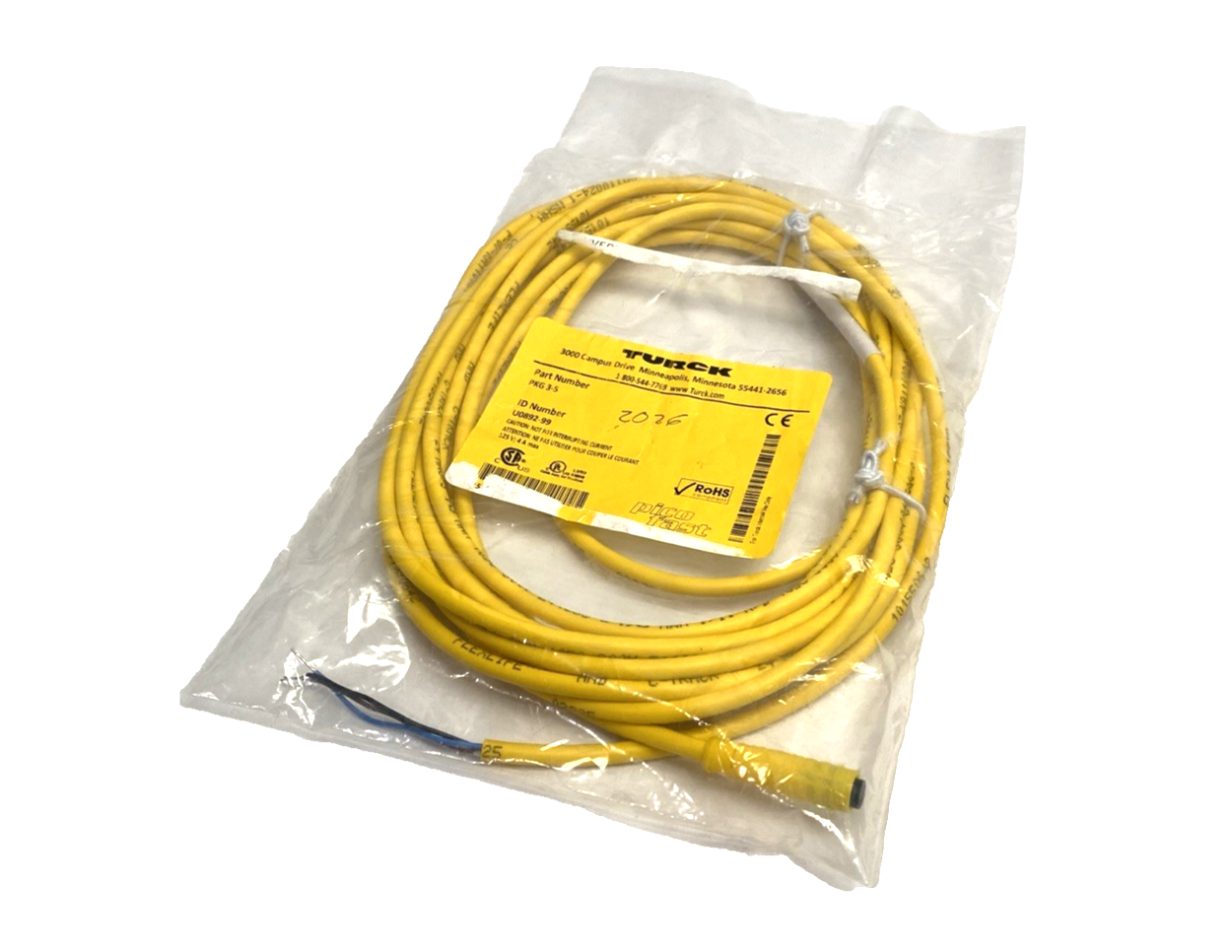 Turck PKG 3-5 Connection Cable M8 3-Pin Female Snap, 5m, U0892-99 - Maverick Industrial Sales