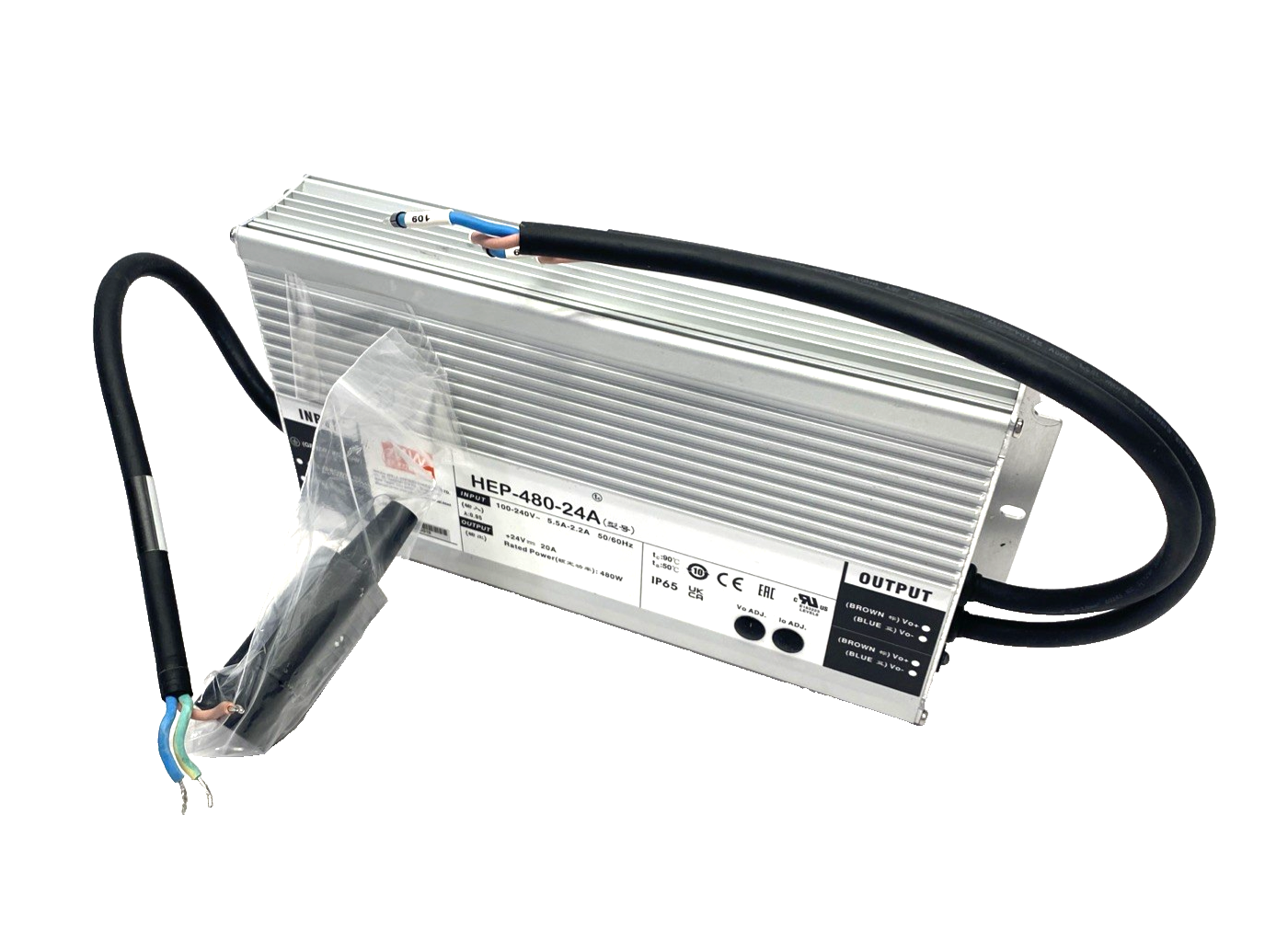 HEP-480-24A | Mean Well Power Supply, Chassis Mount 100-240VAC 24V 20A 480W - New – Open box - Maverick Industrial Sales