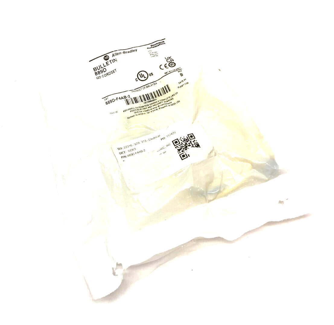 Allen Bradley 889D-F4AB-2 Ser. B Straight Micro Cable Cordset Single Ended 4-Pin - New - Maverick Industrial Sales