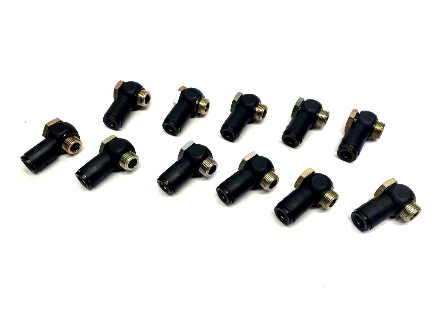 3018 10 17 | Legris Male Swivel Elbow Push-In Fitting 10mm Tube OD x 3/8 LOT OF 11 - New – Open box - Maverick Industrial Sales