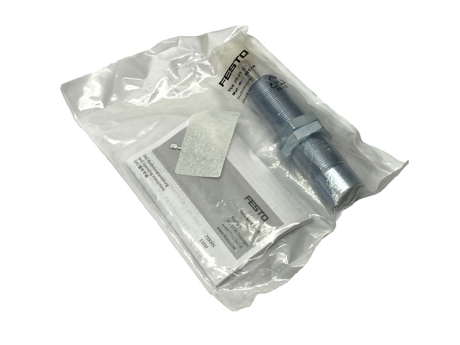 Festo YSR-20-25-C Pneumatic Shock Absorber 25mm Stroke 34574 - Maverick Industrial Sales