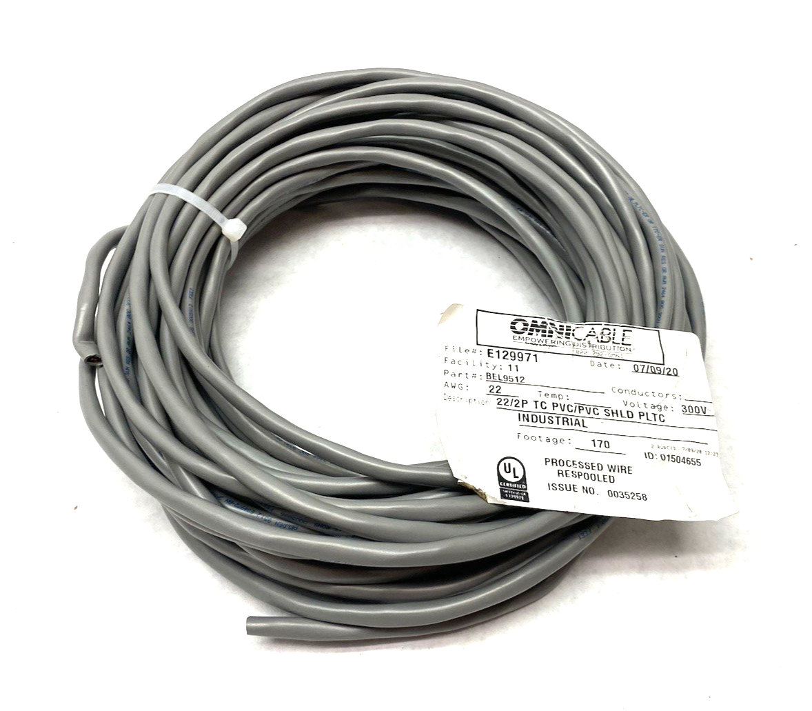 9512 0601000 | Belden High Perform Instr, 2 Pr #22 Str TC, PVC Ins. 70 FOOT TOTAL - New Other - Maverick Industrial Sales