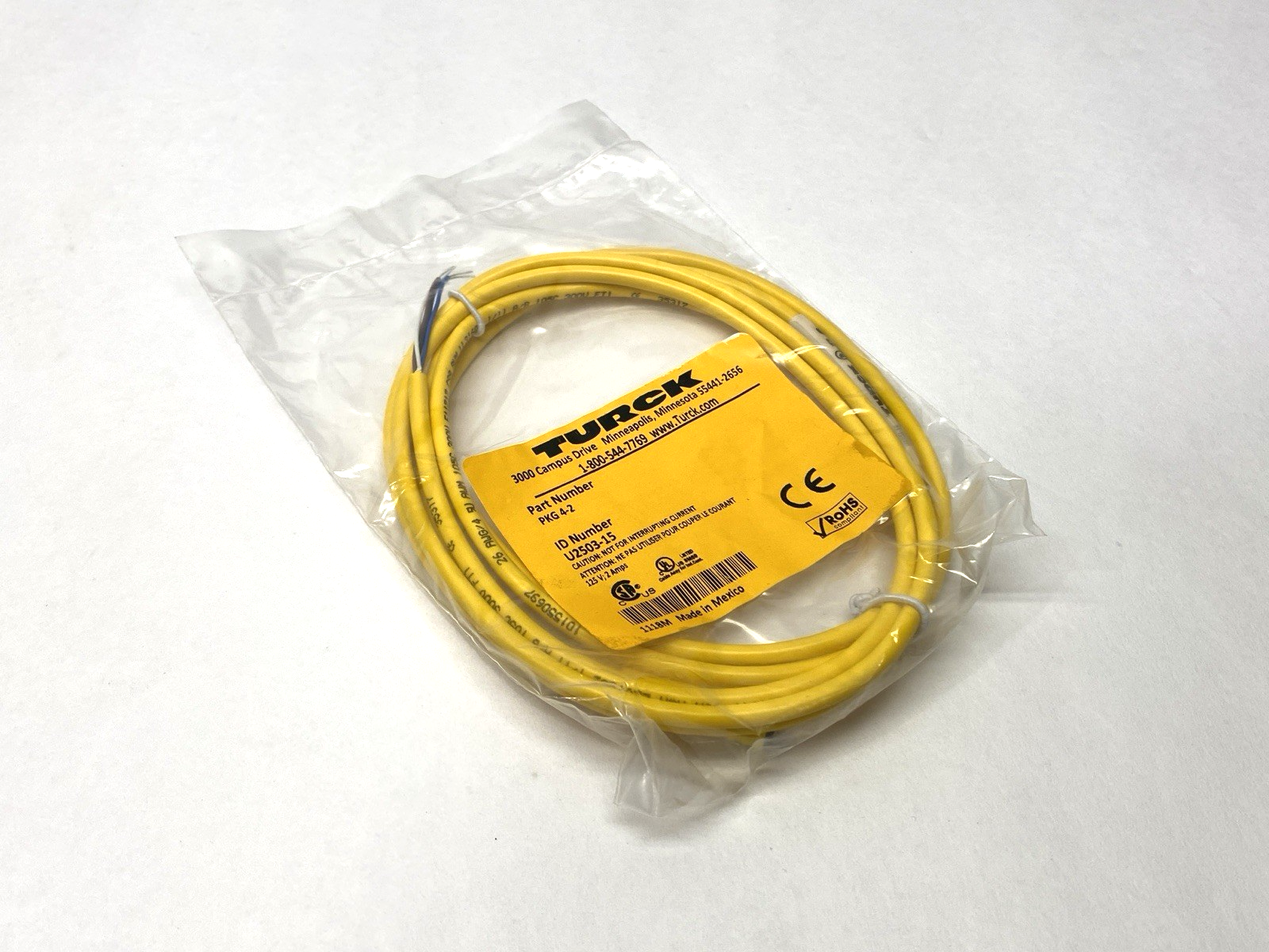 Turck PKG 4-2 Single Ended Cable M8 Female Connector 4-Pin 2m U2503-15 - Maverick Industrial Sales