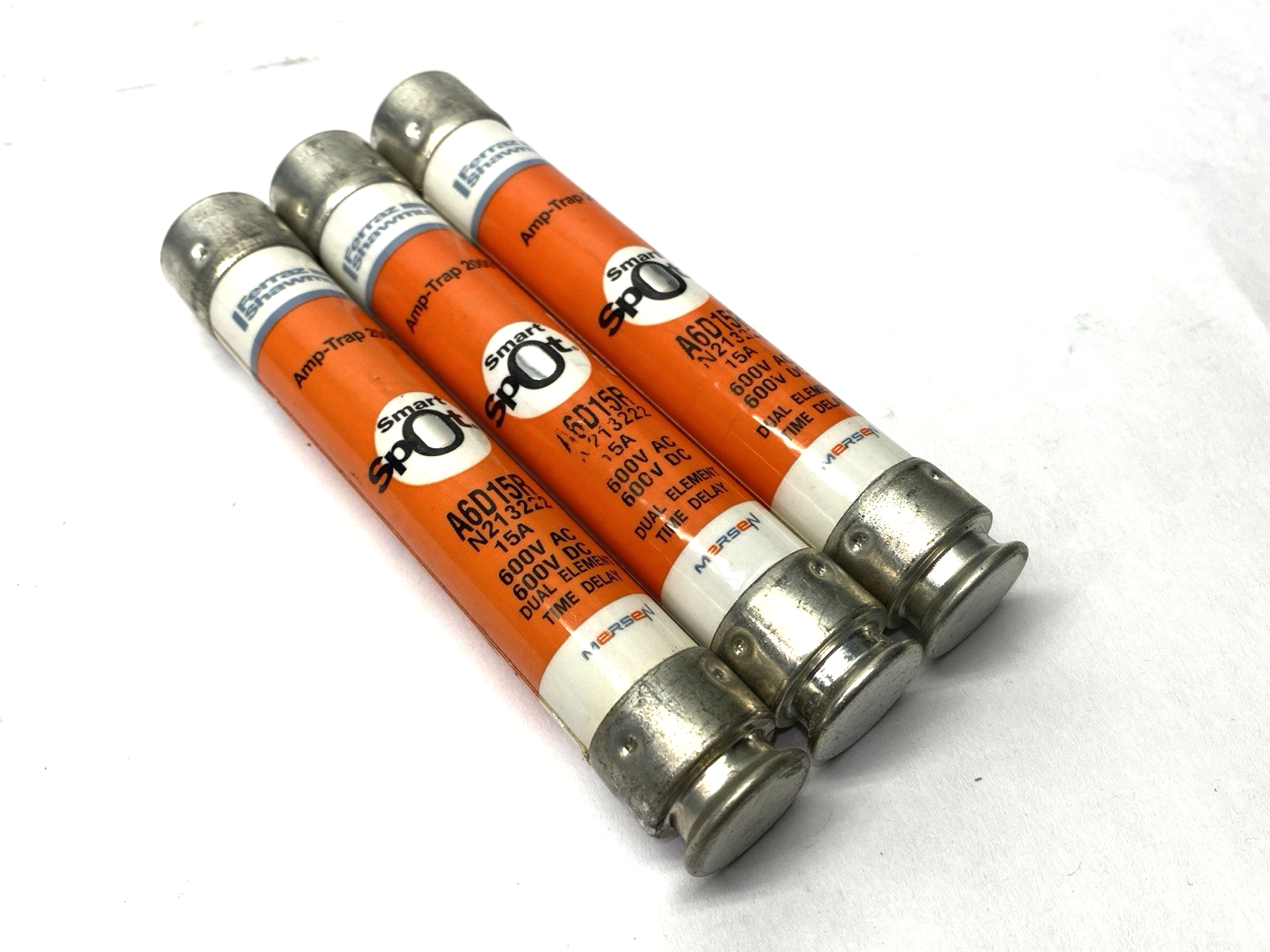 Mersen Ferraz Shawmut A6D15R Time-Delay Fuse Class RK1 600V 15A LOT OF 3 - Maverick Industrial Sales
