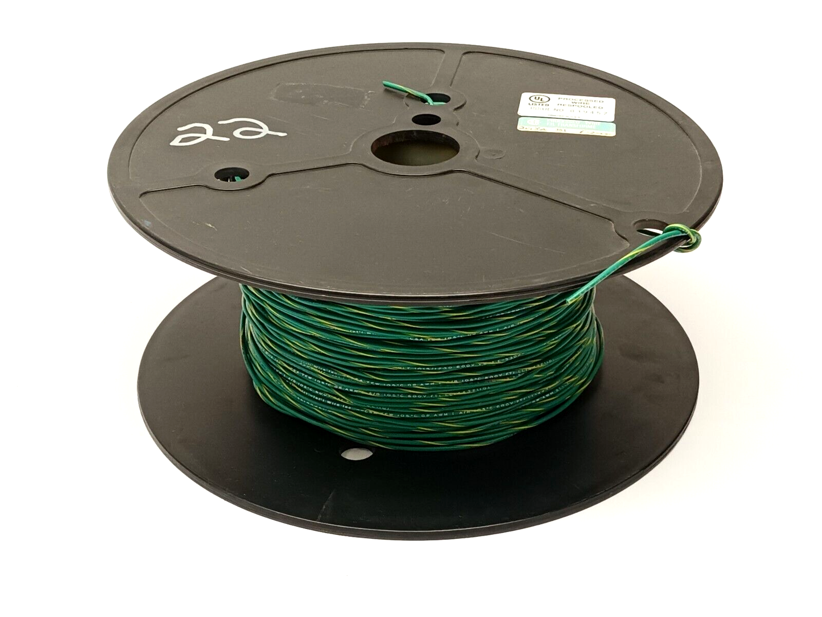 International Wire Inc Green/Yellow 22 AWG Wire MTW AWM 1015/1230 600V - Maverick Industrial Sales