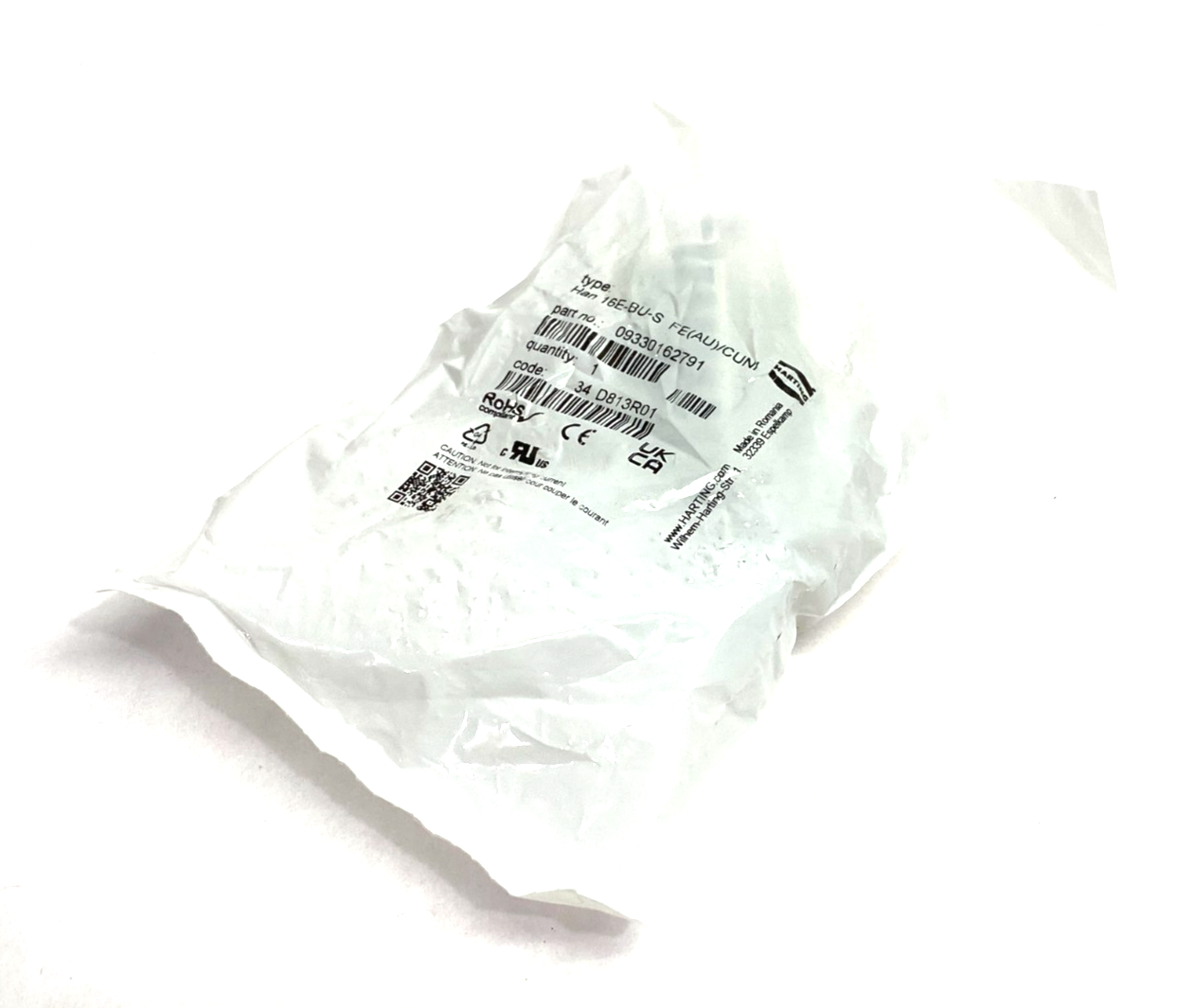 Harting 09330162791 Female Insert Han 16E-F-Screw Fe(Au) / CuNi Type J - Maverick Industrial Sales