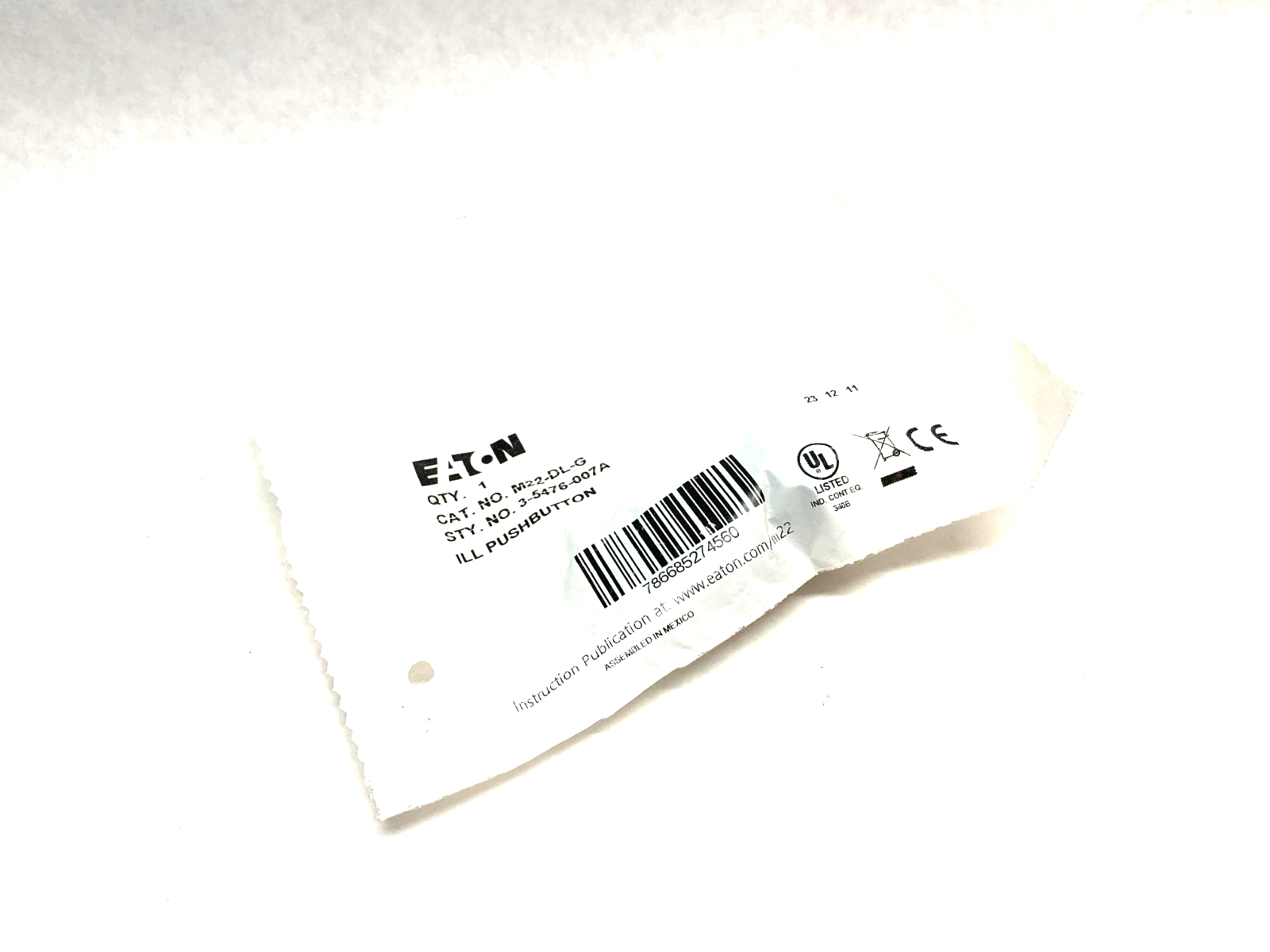 Eaton M22-DL-G Flush Head Illuminated Pushbutton Green - Maverick Industrial Sales