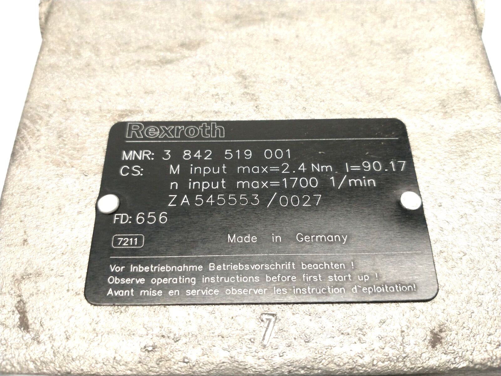 Bosch Rexroth 3842519001 Gearbox w/ 103.6mm Dia. Flange TS 2 VPLUS ZA545553 - Maverick Industrial Sales